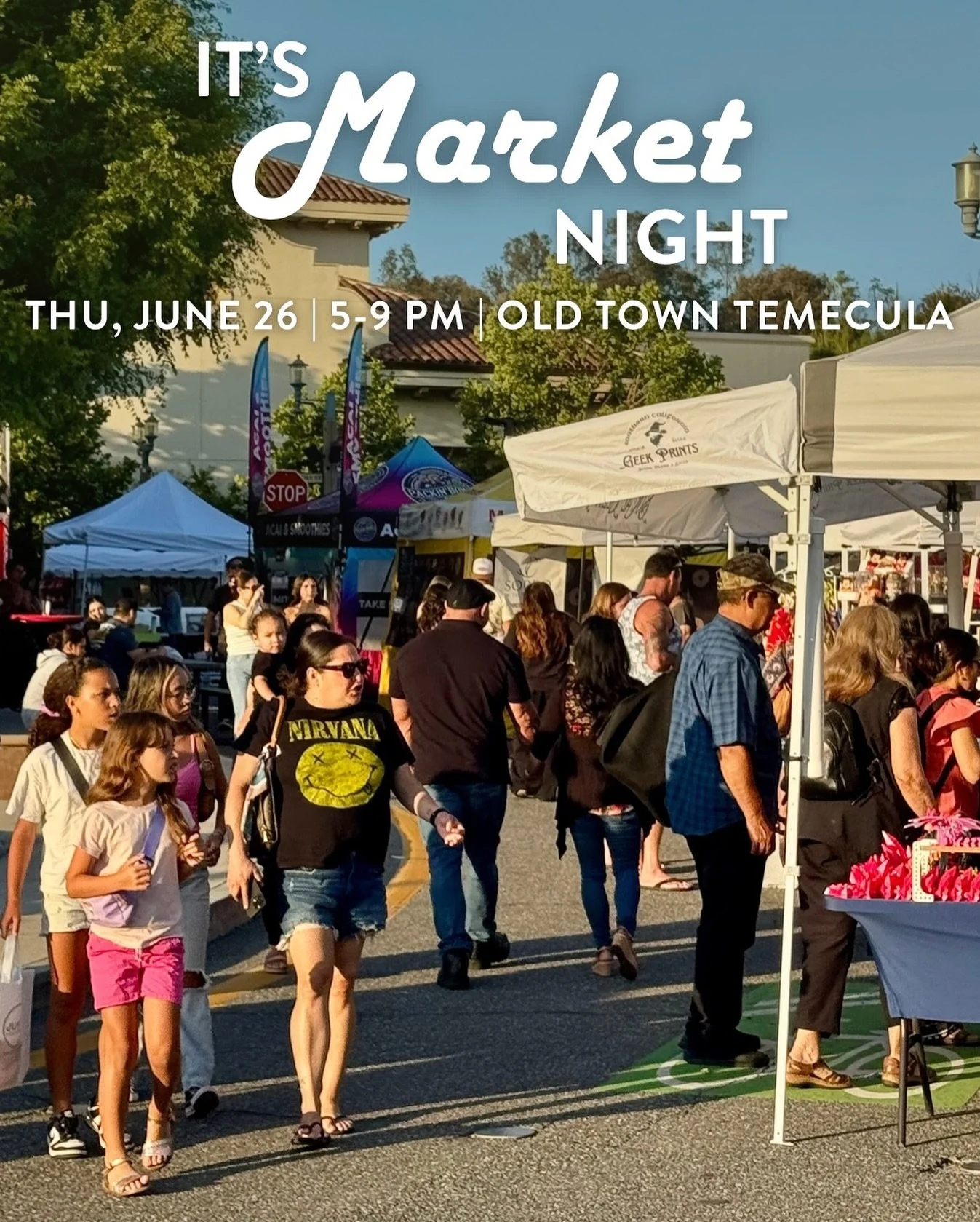 🌅✨ MARKET NIGHT VIBES! ✨🌅
Join us Thursday, June 26th from 5&ndash;9 PM at the Temecula Sunset Market in Old Town! 🎉
It&rsquo;s a night full of local vendors, amazing food, and live music &mdash; all under the summer sky.

🎶 In partnership with t