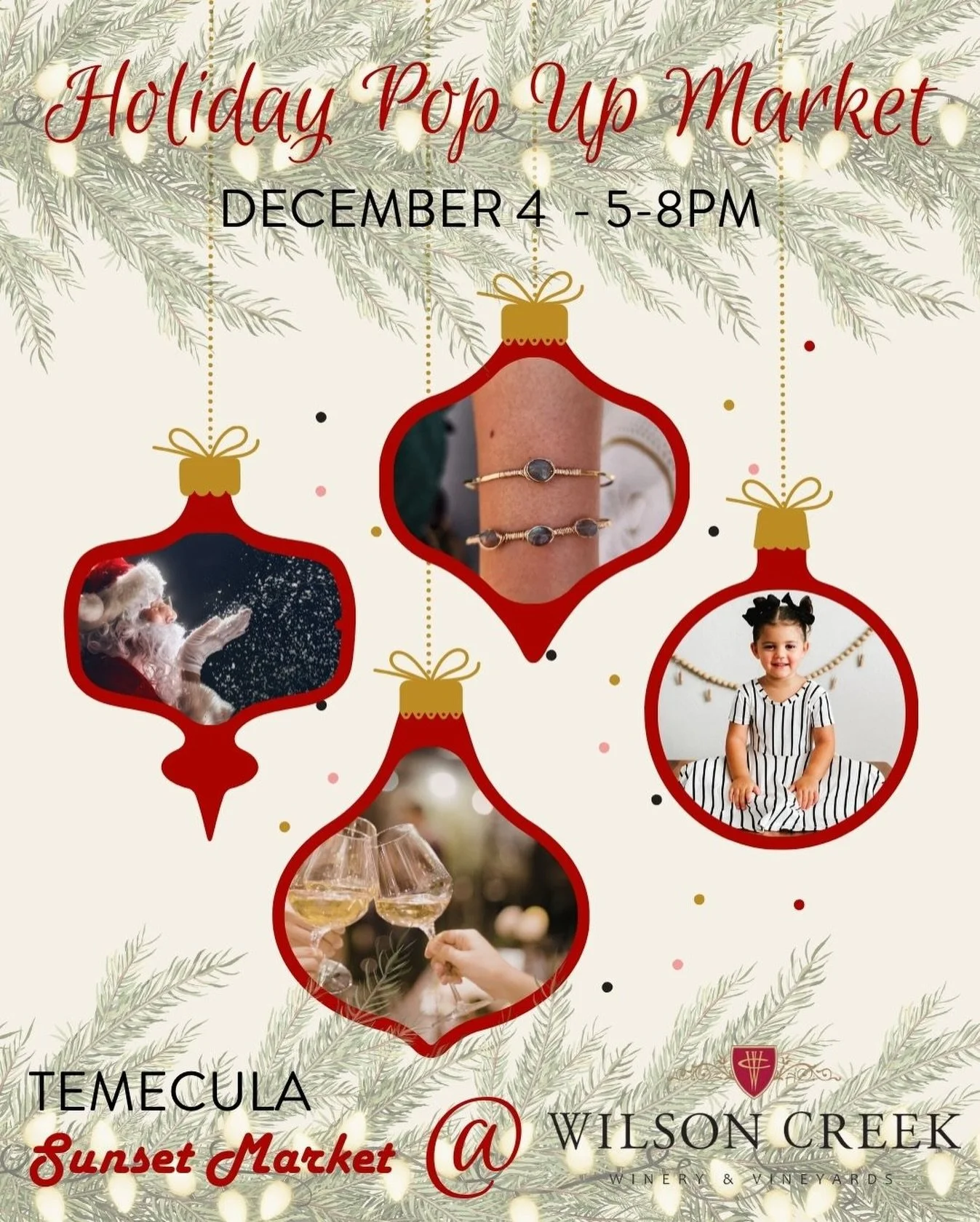✨🎄 A Cozy Holiday Evening at Wilson Creek Winery 🎄✨

We&rsquo;re bringing you a special, intimate edition of the Temecula Sunset Market on Thursday, December 4th from 5&ndash;8 p.m., and this one is all about your favorites!

This boutique-style ma
