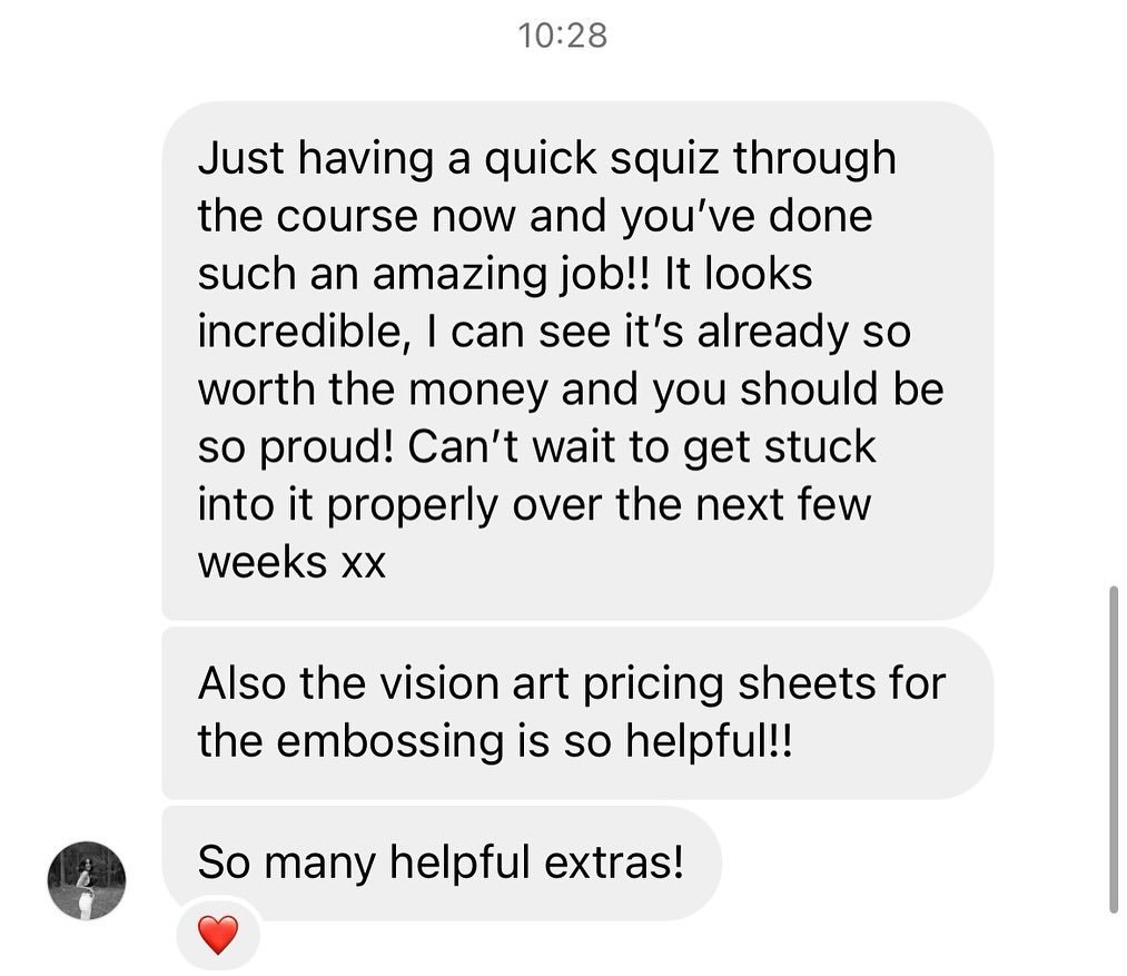 So much love so far for The Art of Selling Albums course❤️&zwj;🔥🥰

If you&rsquo;re enjoying the course so far I&rsquo;d love to hear from you! Also make sure you jum into the private FB community page. 

I am always interested in feedback on what I