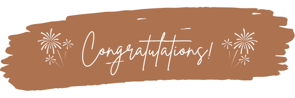 Orange paint brush stroke with fire works and text: "Congratulations!"