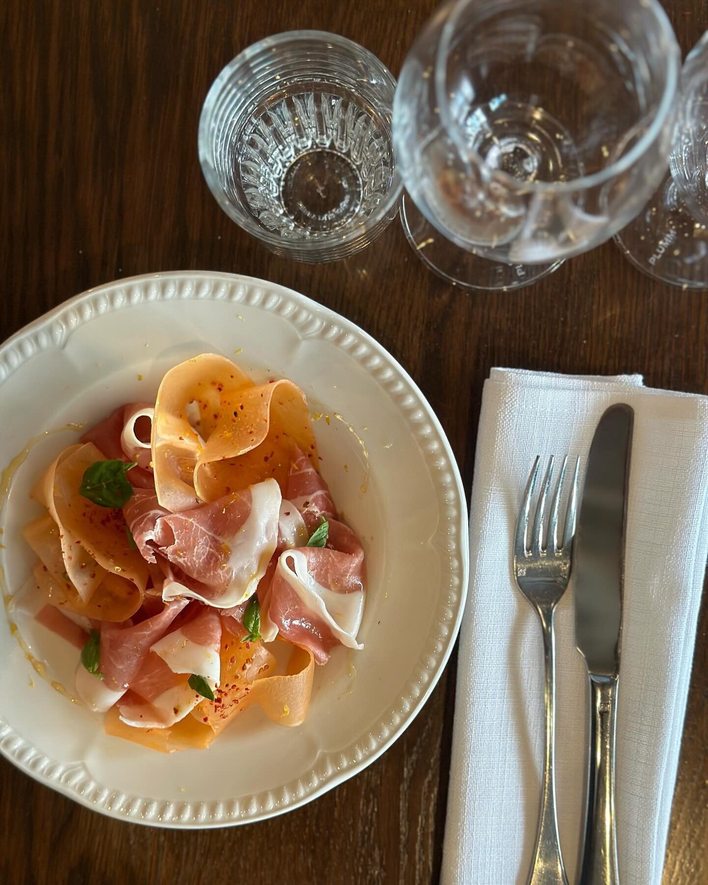 Hot days and refreshing dishes. 

Prosciutto San Daniele, melon and honey. 

Anchovies, burnt bay leaf olive oil and a slice of bread. 

Open until late tonight, walk ins welcome