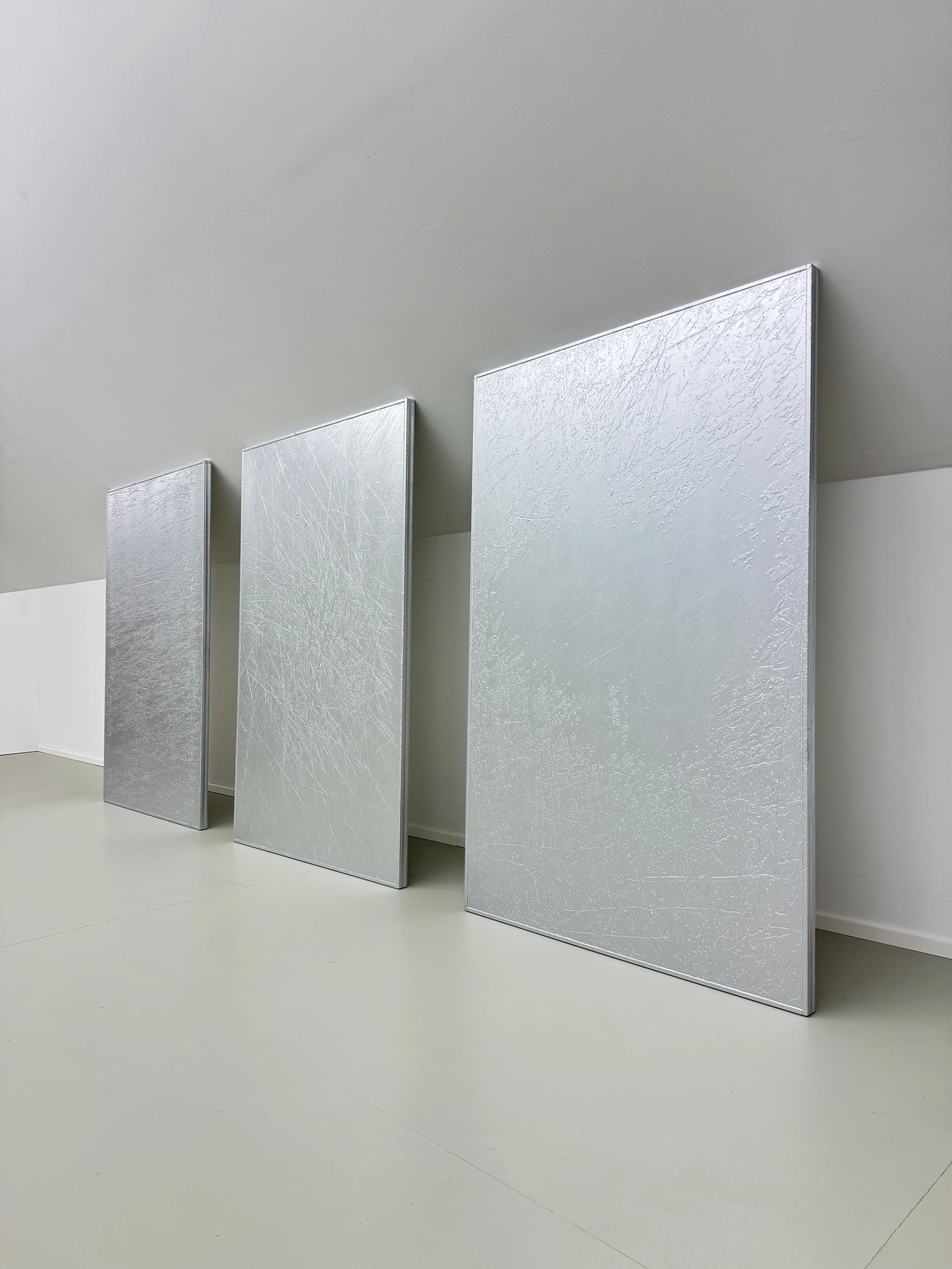 New paintings, 2025  
Enamel paint on solar panel  
Each 151 x 99 cm