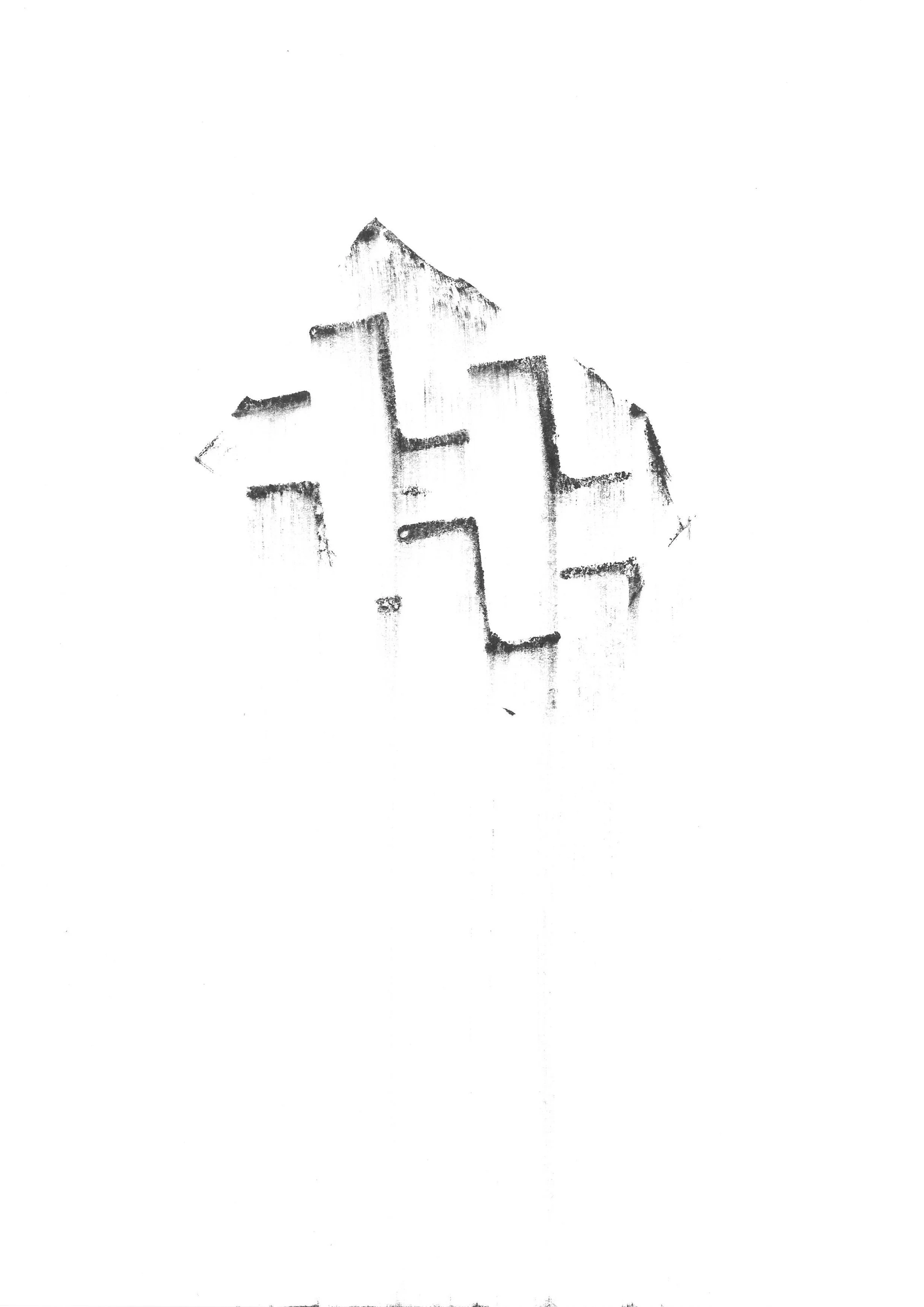 Mysterons 28, 2024  
Unique stamp print on paper    29,7 x 21 cm   Created at The Fondation CAB   Artist-in-residence, Brussels, B