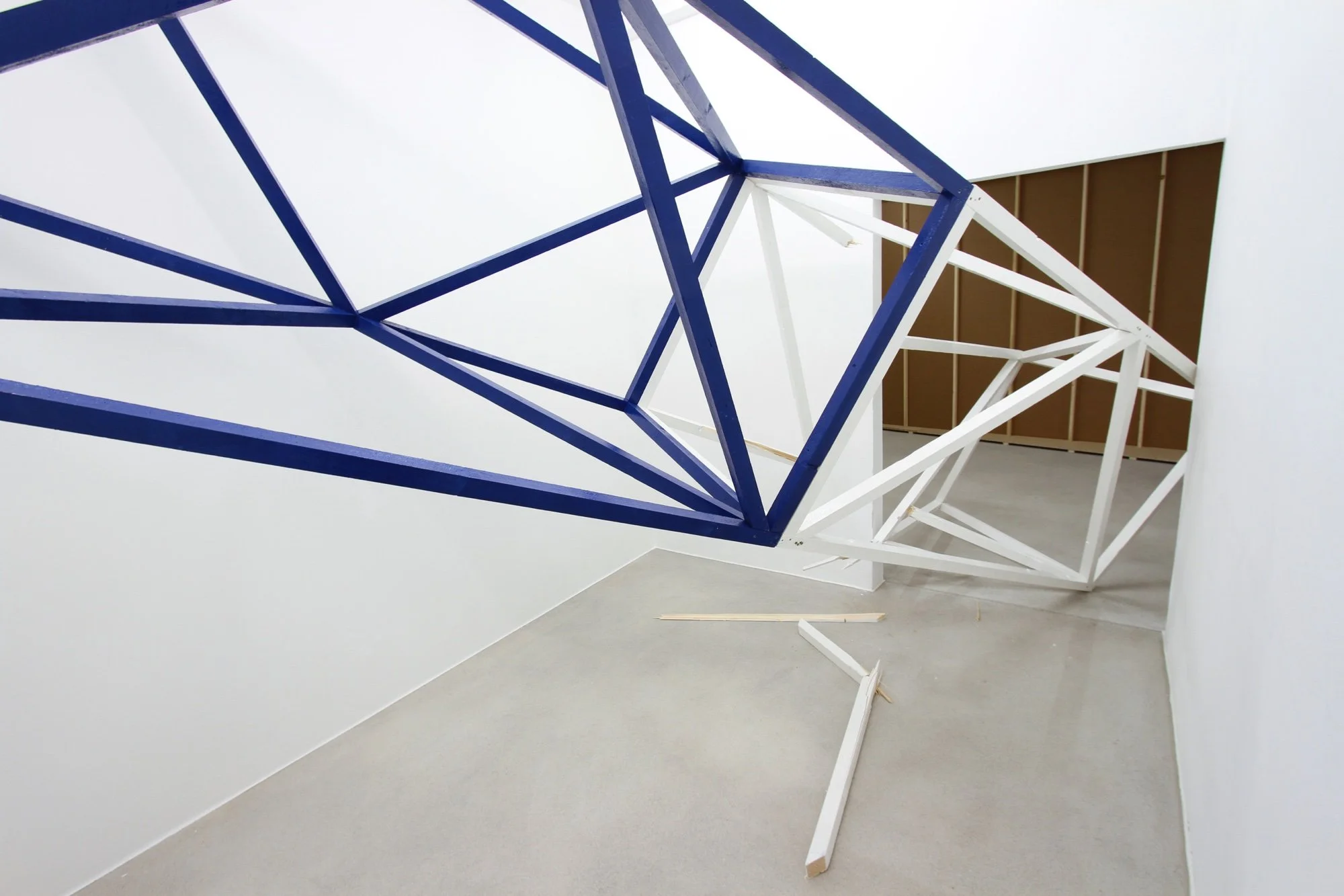 Falling man, 2009  
Enamel paint on wood  
Dimensions variable  
With your eyes only, Kunstverein Medienturm, Graz, A  
(Org. KV MT Graz and Team CCNOA, Brussels, B)