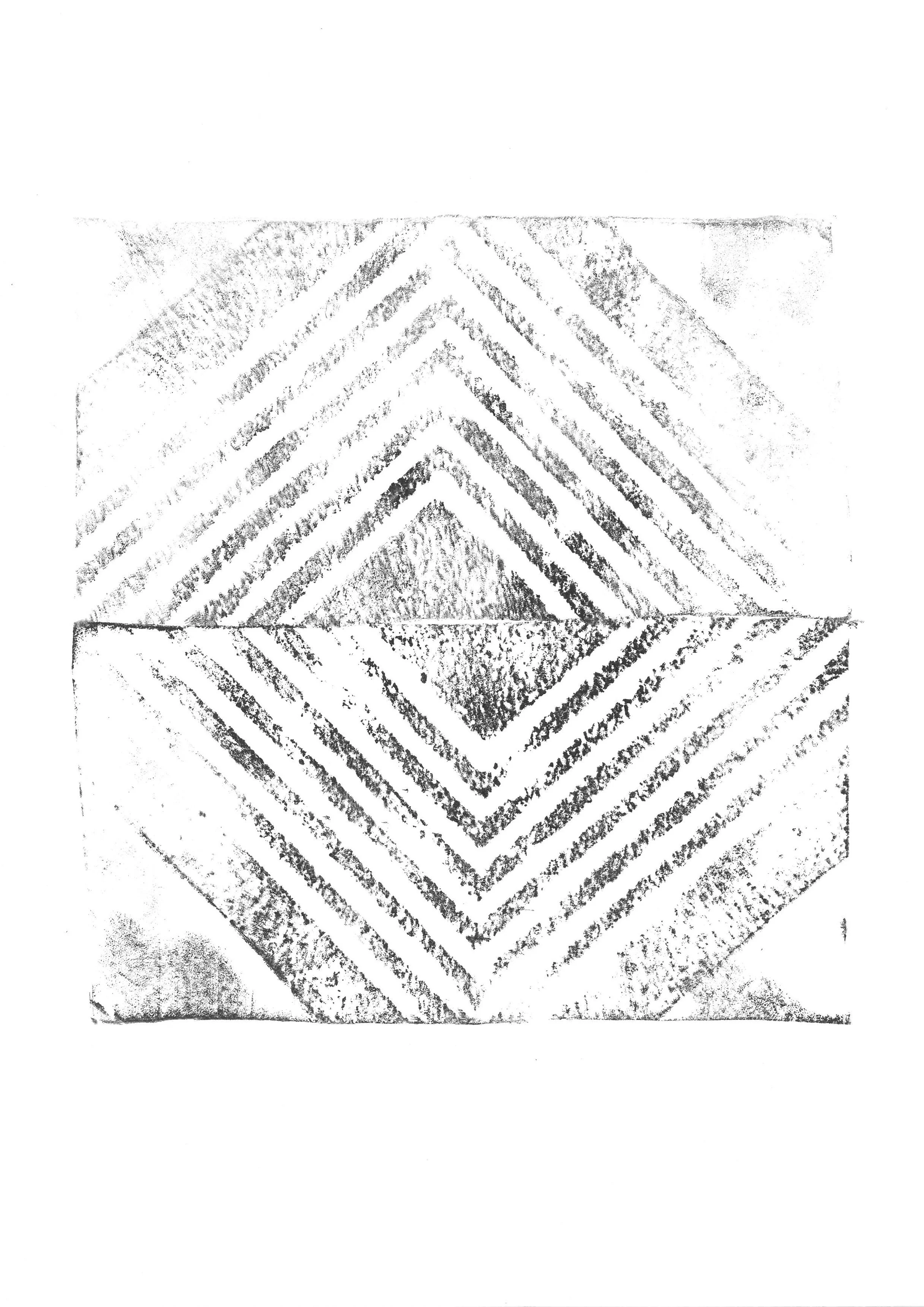 Mysterons 27, 2024  
Unique stamp print on paper    29,7 x 21 cm   Created at The Fondation CAB   Artist-in-residence, Brussels, B
