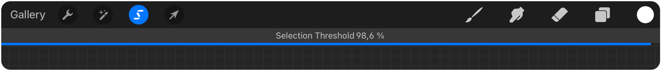 Selection Threshold percentage at the top of the Procreate canvas while sliding to adjust sensitivity
