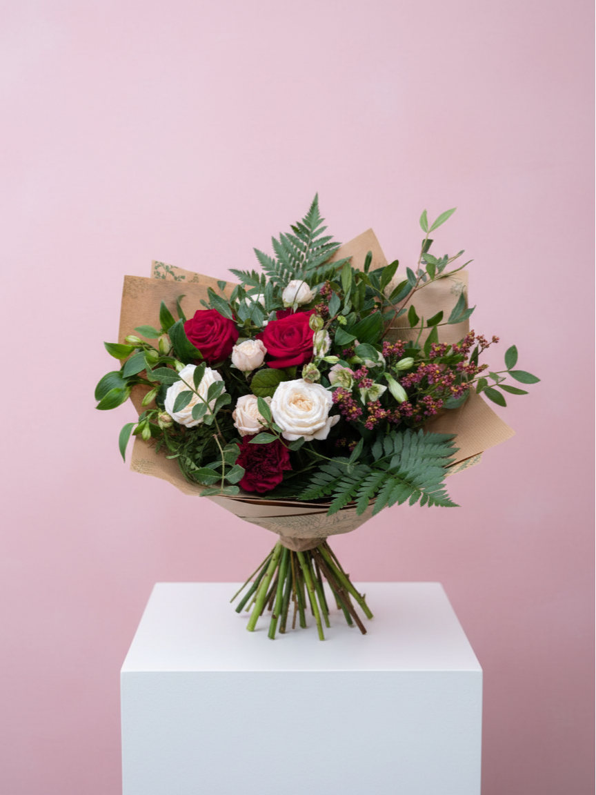 Red and pink wild rose Valentine's Bouquet