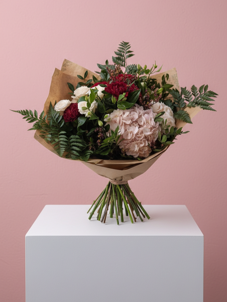 Large luxury pink and red valentine's bouquet with roses and hydrangeas