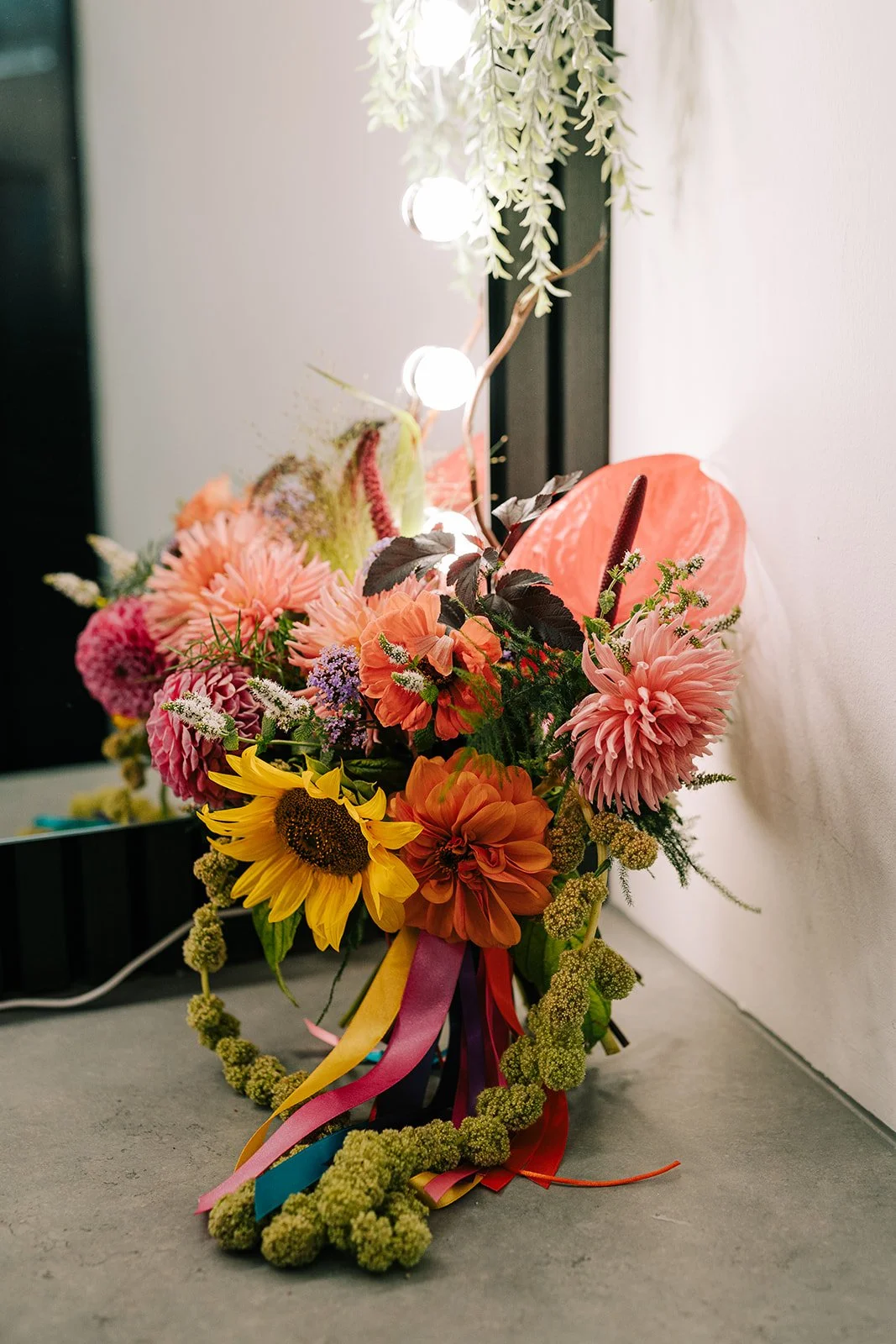 Colourful bridal bouquet created by MillieBuds Colour Loving Wedding Florist in Stockport 