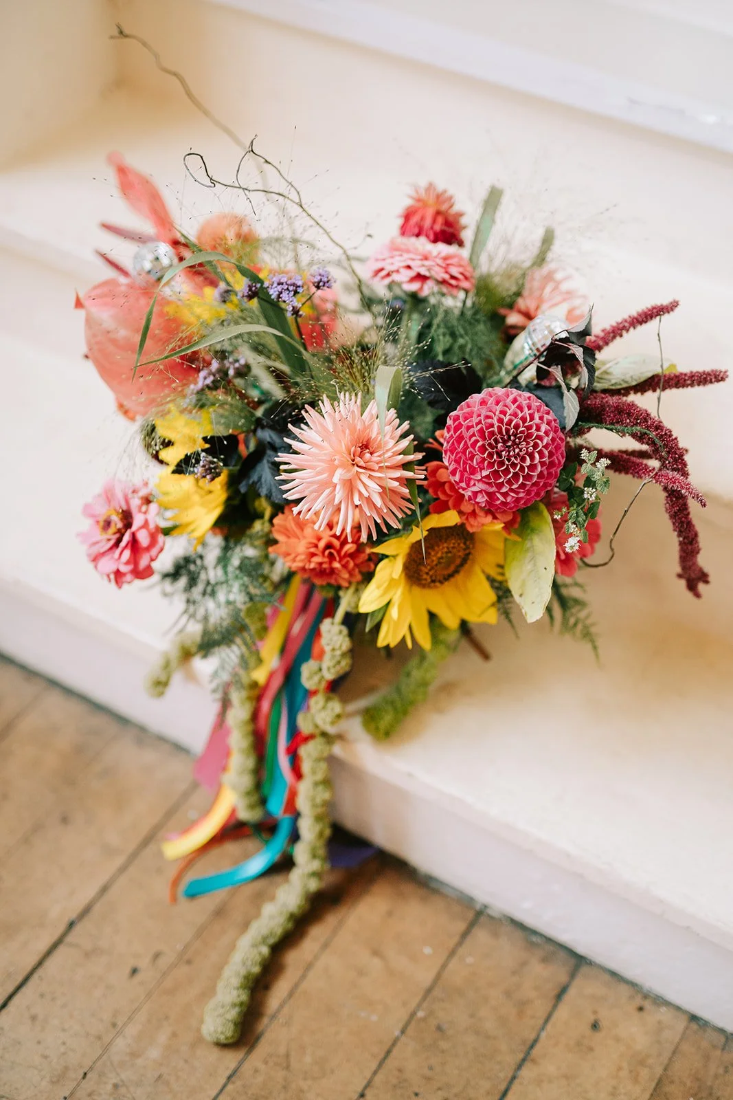Colourful bridal bouquet created by MillieBuds Colour Loving Wedding Florist in Stockport 