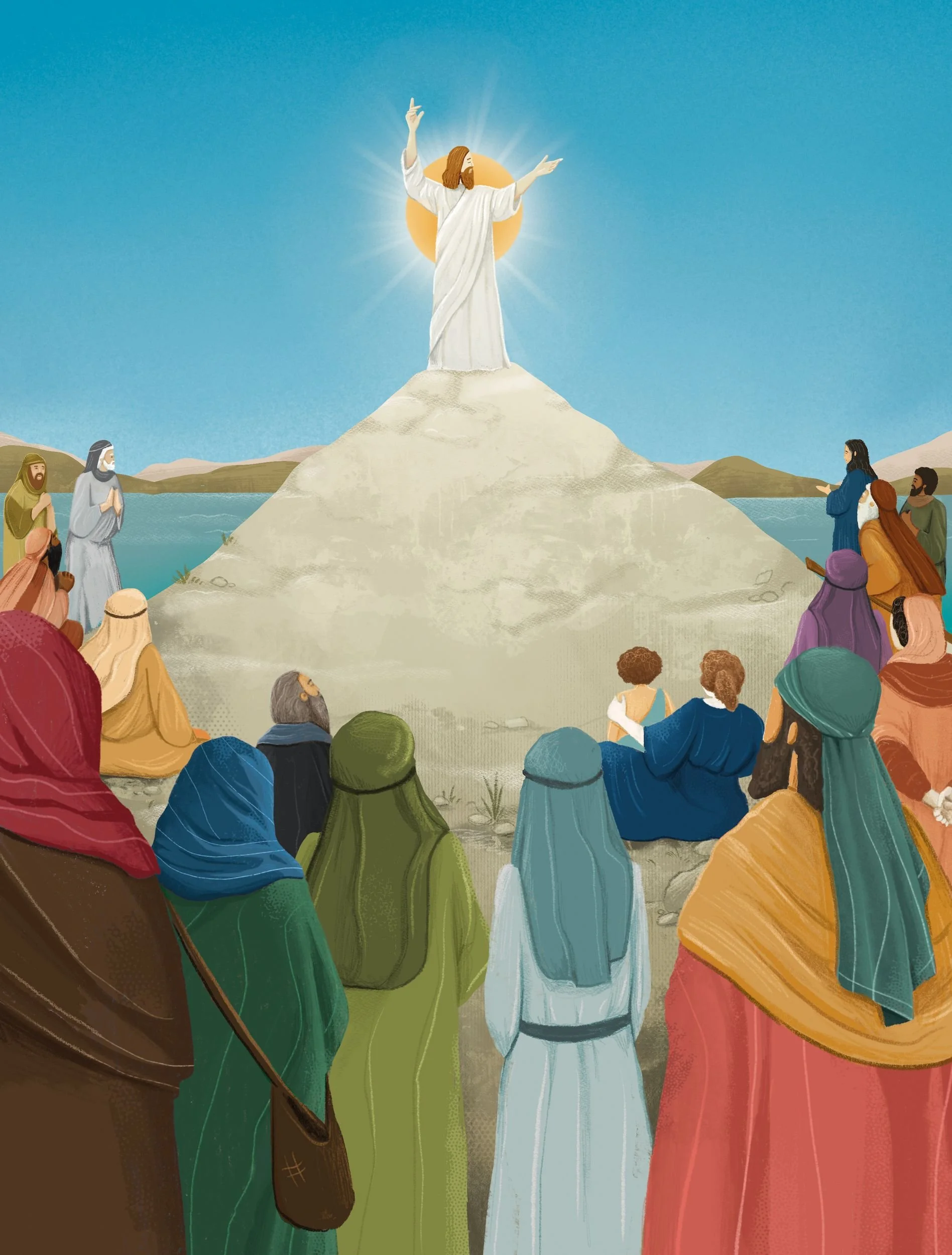 Redactionele illustratie voor een magazine over de bijbel en jezus