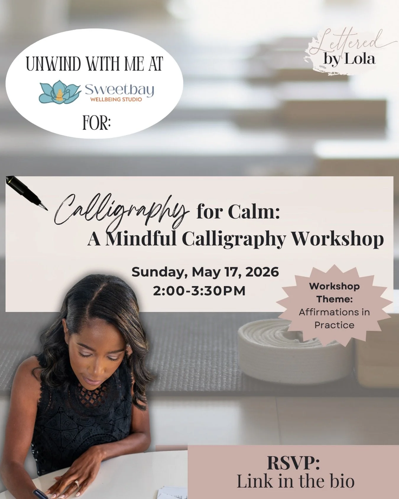 Sometimes the most productive thing you can do is slow down.

I&rsquo;m super excited to host a calligraphy workshop with @sweetbaymentalhealth on Sunday, May 17th from 2:00-3:30pm, designed to be exactly that.

A small pause and a chance to make som