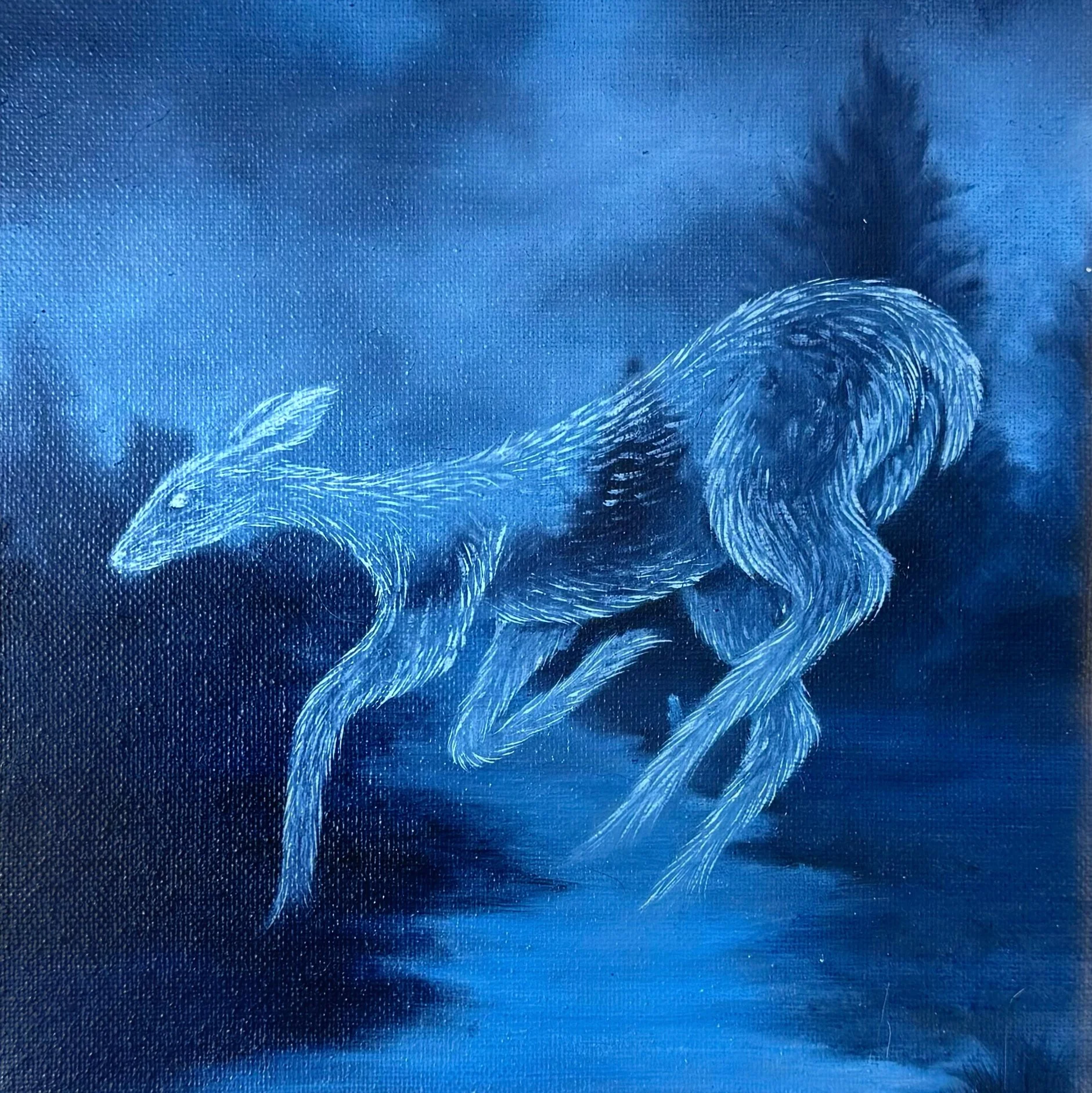 Timid Leap, oil on canvas  /8x8/ 2026