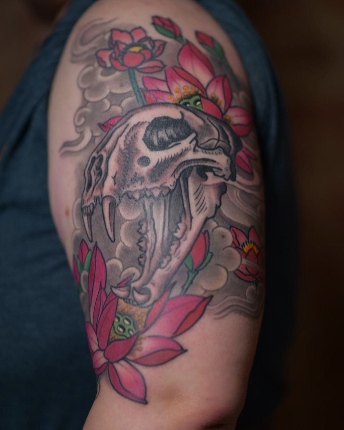 This started as a small walk in tattoo. I was asked to add onto it and 💥BOOM💥! We ended up here.  Let&rsquo;s see what we can add to your existing tattoos. Monroe.tattoos@gmail.com #halfsleevetattoo #lotustattoo #skulltattoo #mahopac #somers #brews