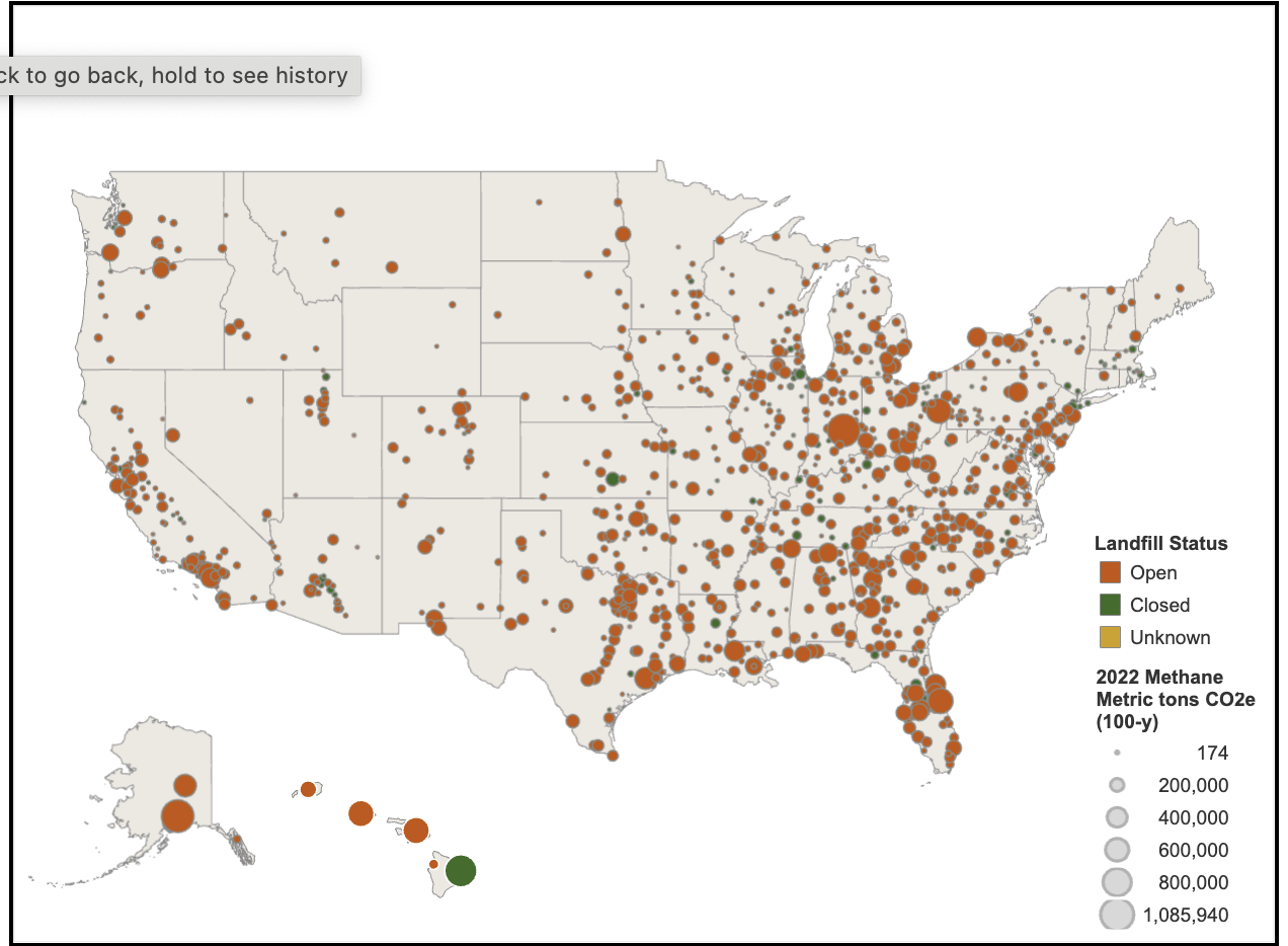msw landfills are largest share of large industrial methane emissions in 44 states