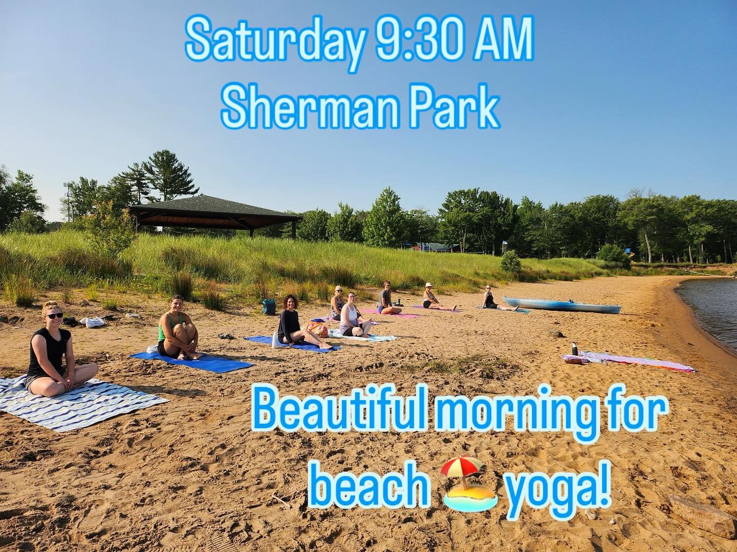 Join @autumnpavlat for beach yoga Saturday! Friday&rsquo;s rain 🌧️ will clear to sunny ☀️ skies so grab your shades, 😎 a towel and join us at Sherman Park for a 🕤 9:30 AM class!