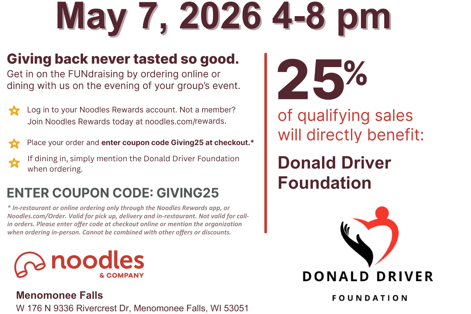 Noodles &amp; Co.                 W 176 N, 9336 Rivercrest Dr, Menomonee Falls,
