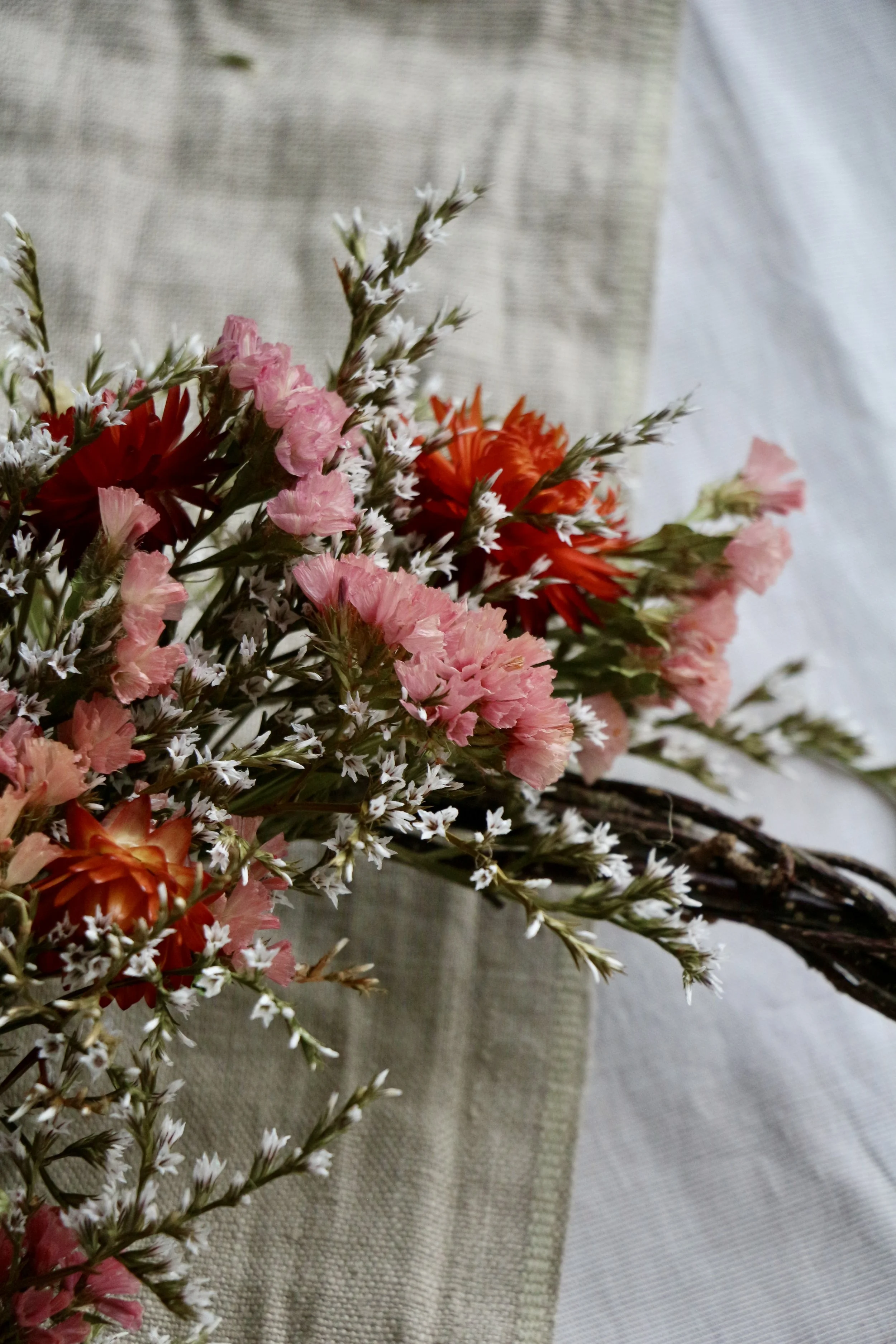peach and cream dried flower wreath
