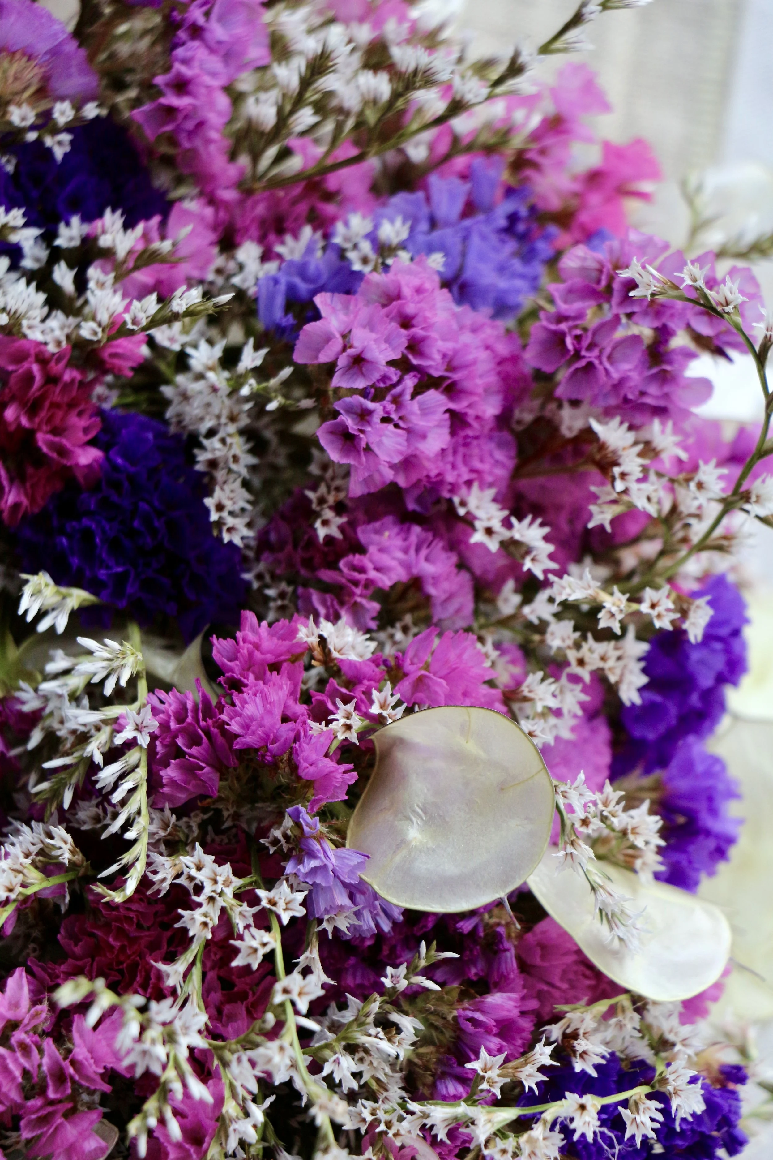 purple and pink dried flower wreath