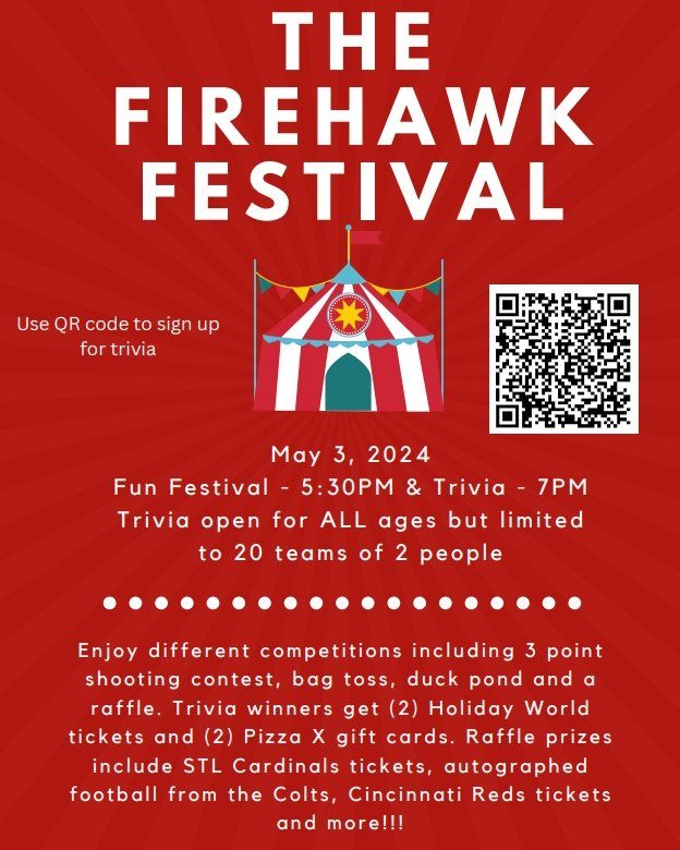 The Firehawk Festival
Join us for a thrilling evening of entertainment at our Firehawk Festival on May 3rd, with the festival starting at 5:30pm and trivia starting at 7pm. This event is to raise money for the athletic department at Seven Oaks. Test 