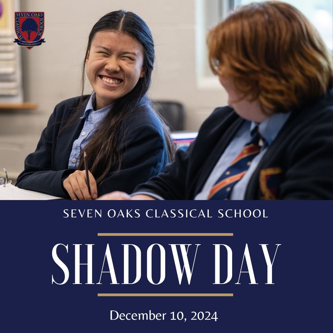 Would you like to see classical education “in action?”
Prospective families, we invite you to come visit our classrooms for Shadow Day for Grades 1-11! Your children can experience what it’s like to attend school at Seven Oaks.
W