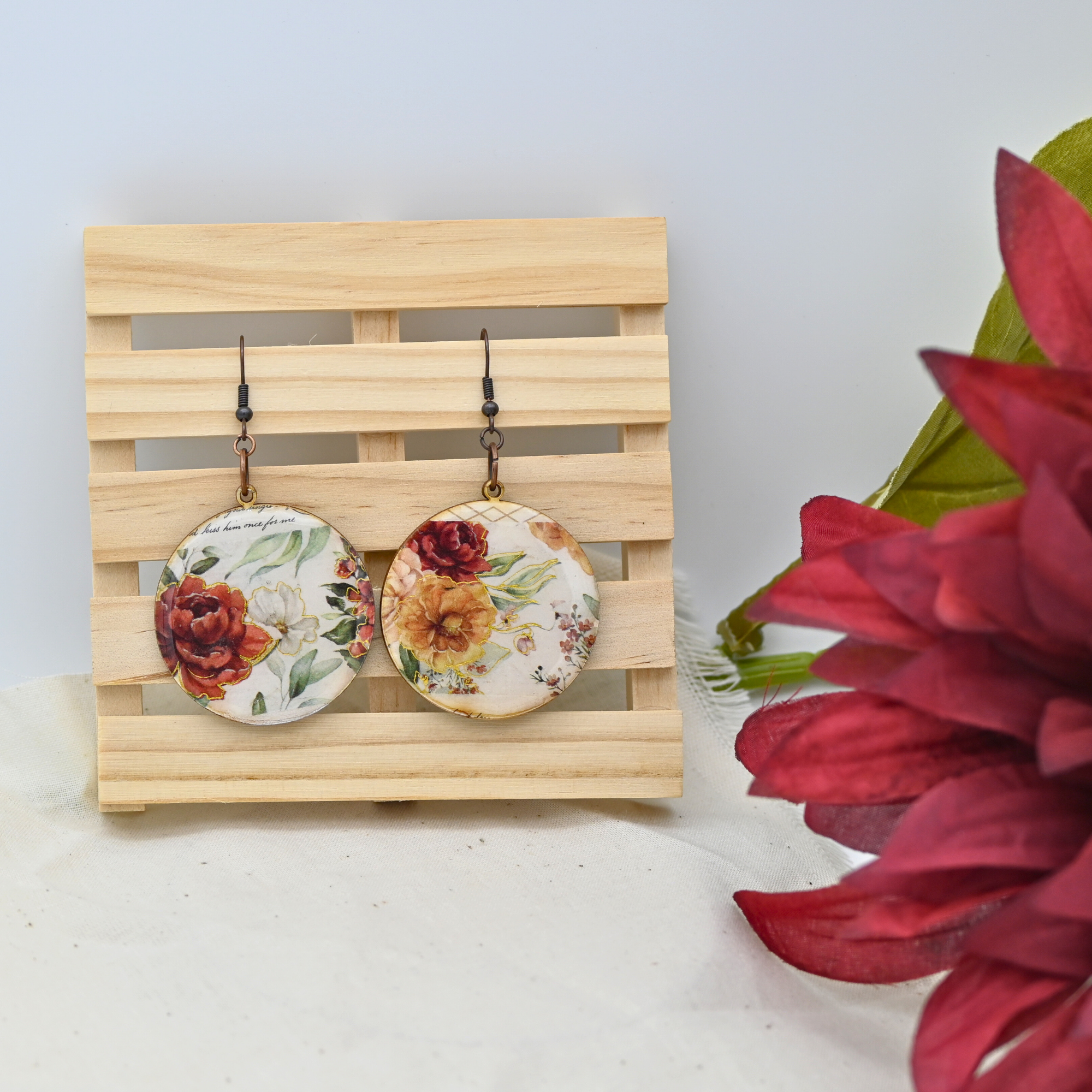 Flowers, Gold Washi, and Fabric - Large Circles (#16)