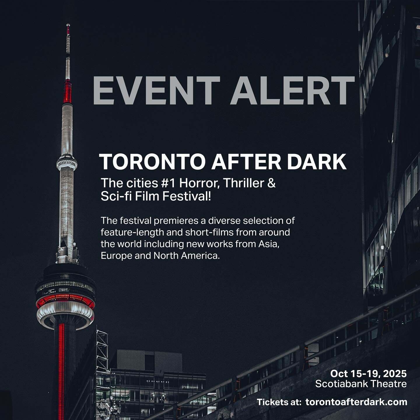 Event Alert for city film buffs! Toronto After Dark is having its 18th annual edition of their film festival! They&rsquo;re one of the world&rsquo;s leading showcases of New&nbsp;Horror, Thriller and Sci-Fi Movies, enjoyed by over 5,000 attendees eac