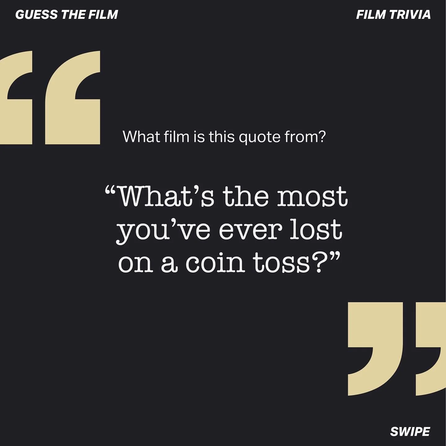🎞️Trivia Time! Can you guess what character said this line? Swipe for the answer! 🎭
.
.
The line is delivered by the sociopathic character Anton Chigurh, played by Javier Bardem, in the 2007 film&nbsp;No Country for Old Men  leading to a very inten