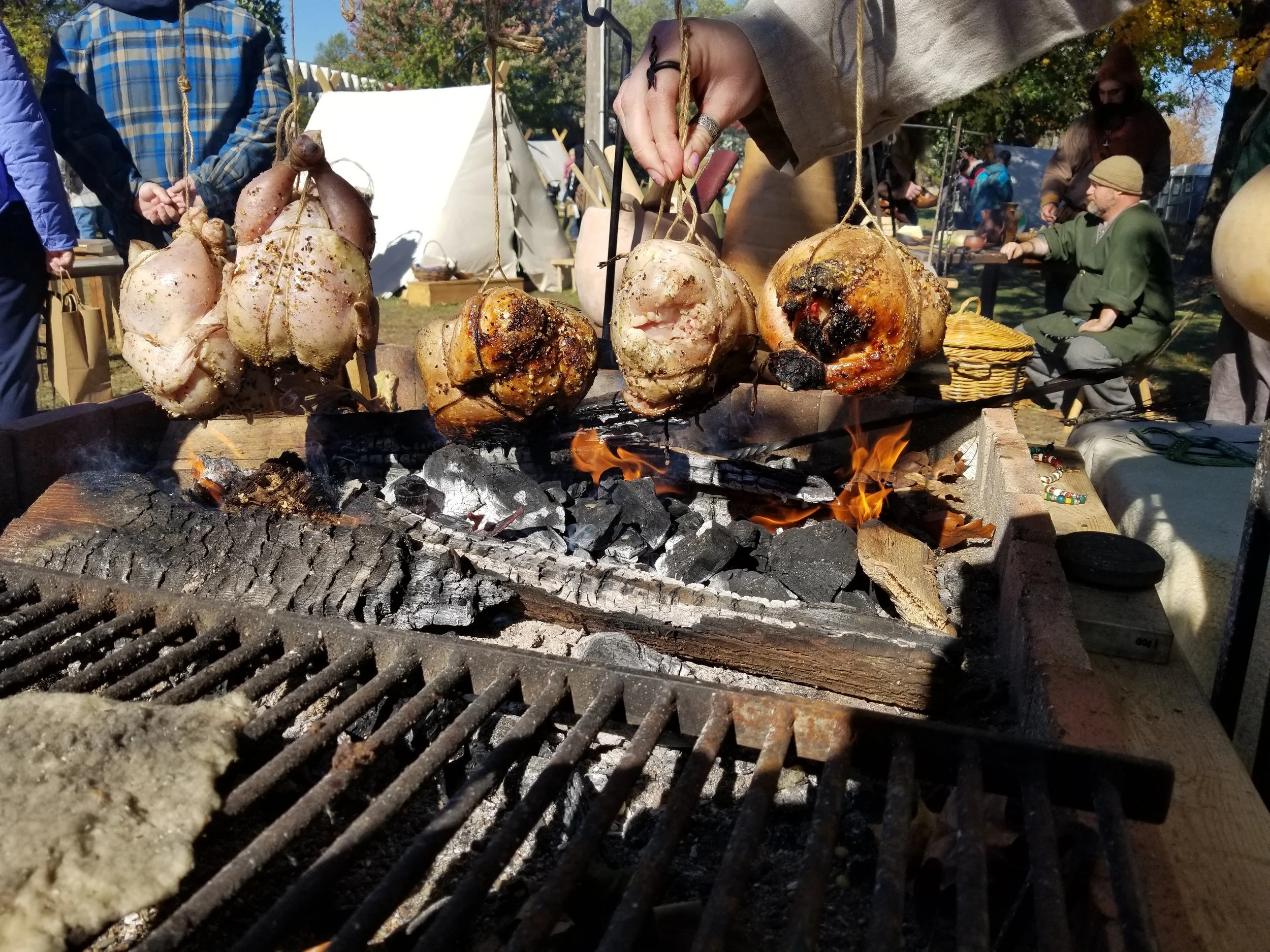 Five rotisserie chickens.