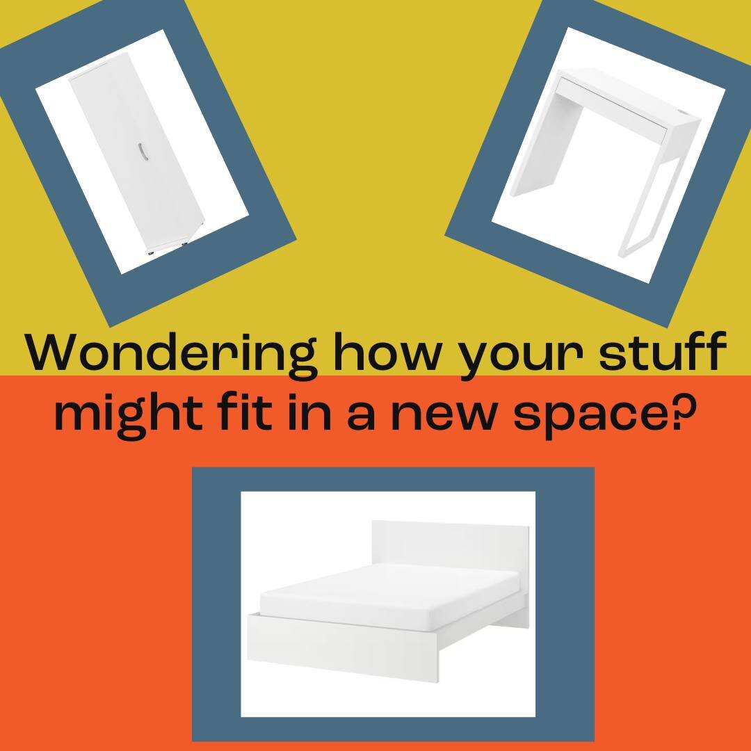 Save time (and your sanity!) by planning before a move. I can help you measure your stuff and make floor plans so that settling in is a whole lot easier. This client is planning a multi functional guest bedroom and home office. We made it work with r
