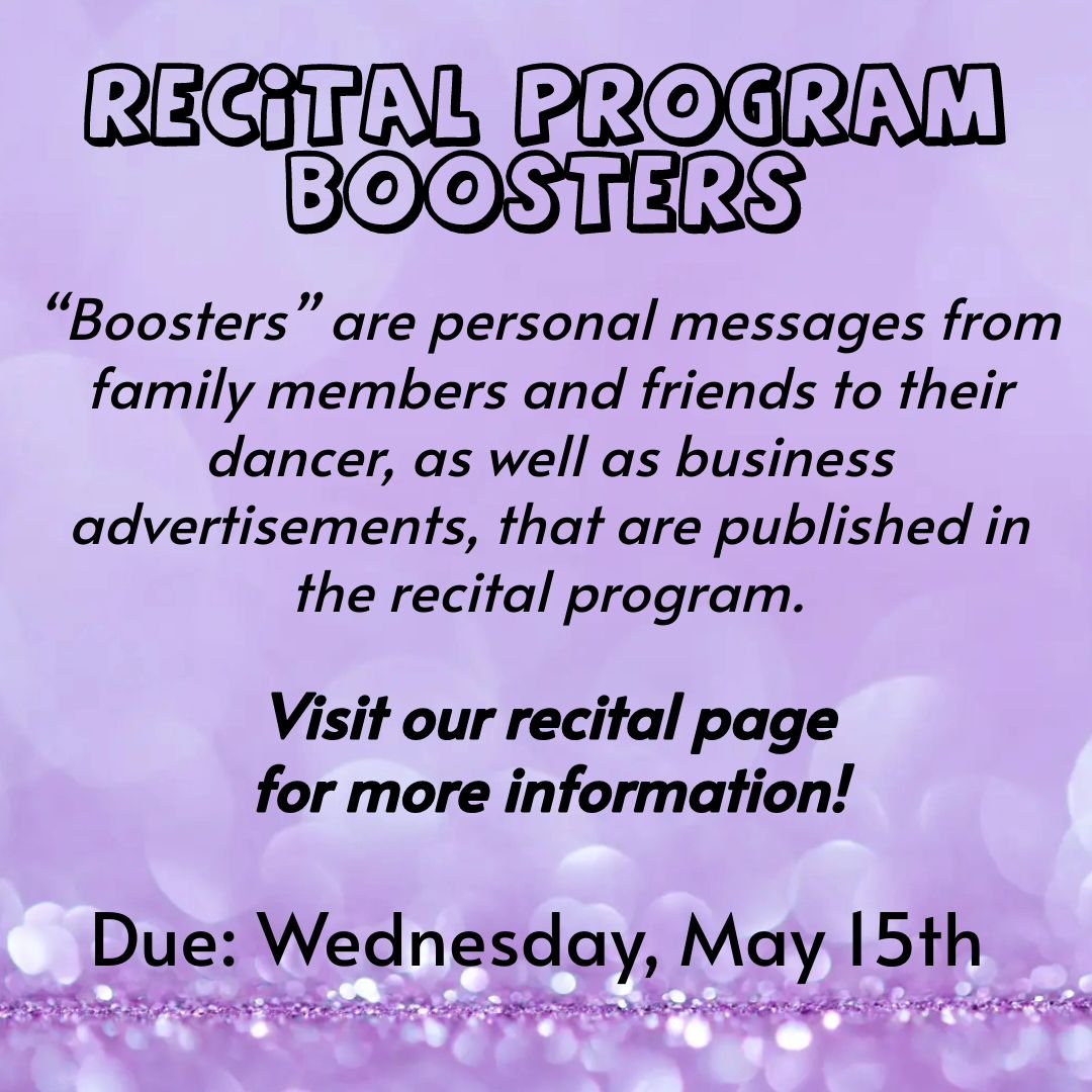We're one month away from our FIRST annual recital!! One way to celebrate your dancer is with a Recital Program Booster! For more details, visit the recital page found on our website. 💜💚💜💚

#dancenj #dancecompetition #spartanj #sussexcountynj