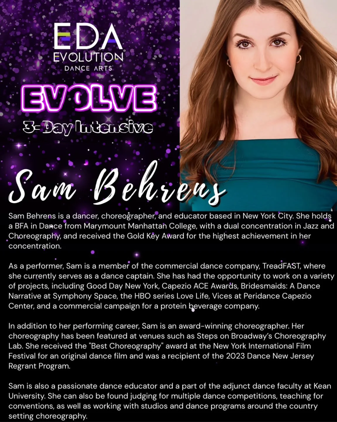 📣We're excited to announce our first faculty shoutout for the Evolve: 3-day Intensive - Sam Behrens🌟

💜Evolve: June 29th-July 1st
💚Early registration discounts ends 3/1!

Visit www.evolutiondancearts.com/evolve-3-day-intensive to register

#dance