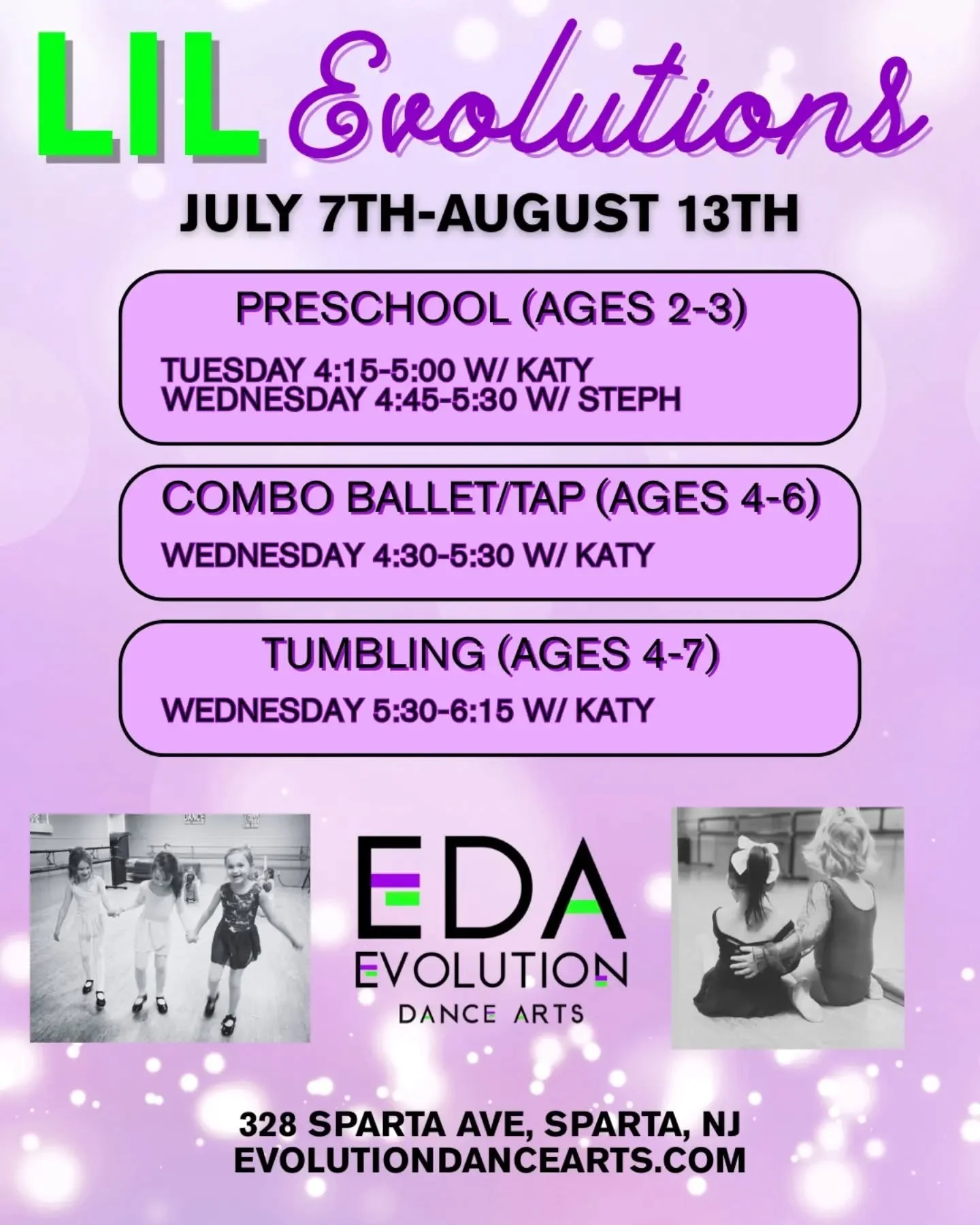 ☀️Join us this summer for our Lil Evolutions classes! These classes are perfect for continuing dance over the summer or trying something new!!💜💚

Find out more and register at www.evolutiondancearts.com/summer-1

#dancenj #spartanj #sussexcountynj 