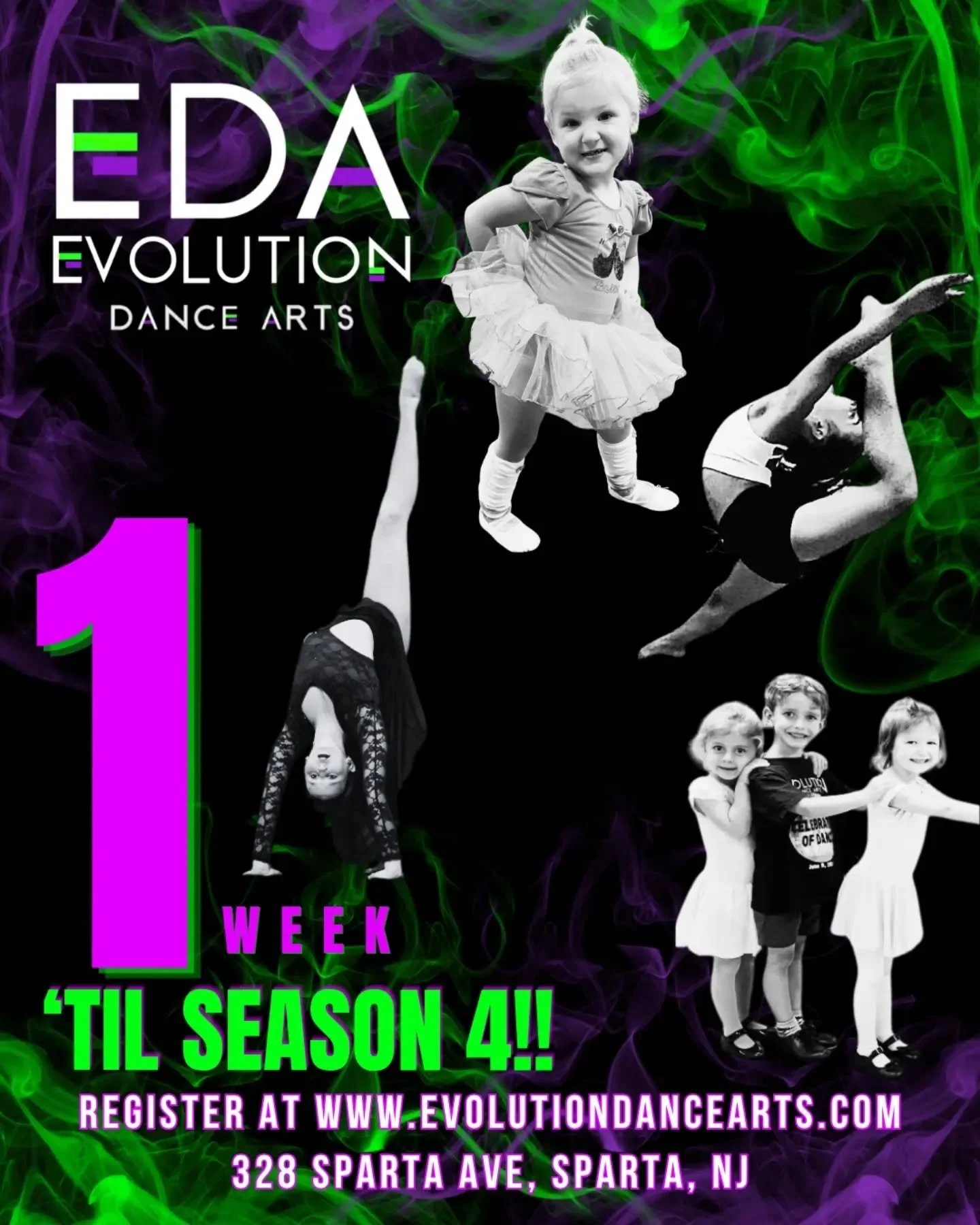We are ONE WEEK away from our kick-off to season 4!!!💜💚💜💚

Don't miss out on the fun!! Sign up today at www.evolutiondancearts.con/schedule-1

#danceclass #dancenj #dancelessons #spartanj #sussexcountynj