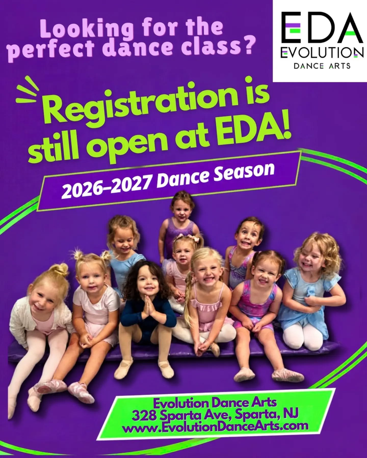 💜Looking for the perfect dance class?! Registration is still open for EDA's 2026-2027 dance season!!💚

Visit our website to see class schedules and register. 

Not sure which class is right for your dancer? Call or email us and we will be happy to 