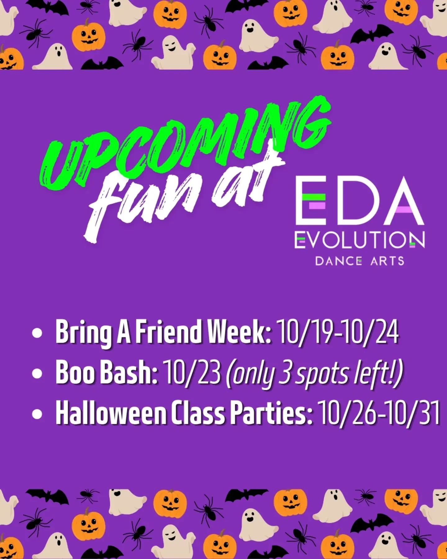 🗓️Save the dates for our upcoming fun at EDA!!💜🎃💚

#danceclass #dancelessons #dancenj #spartanj #sussexcountynj