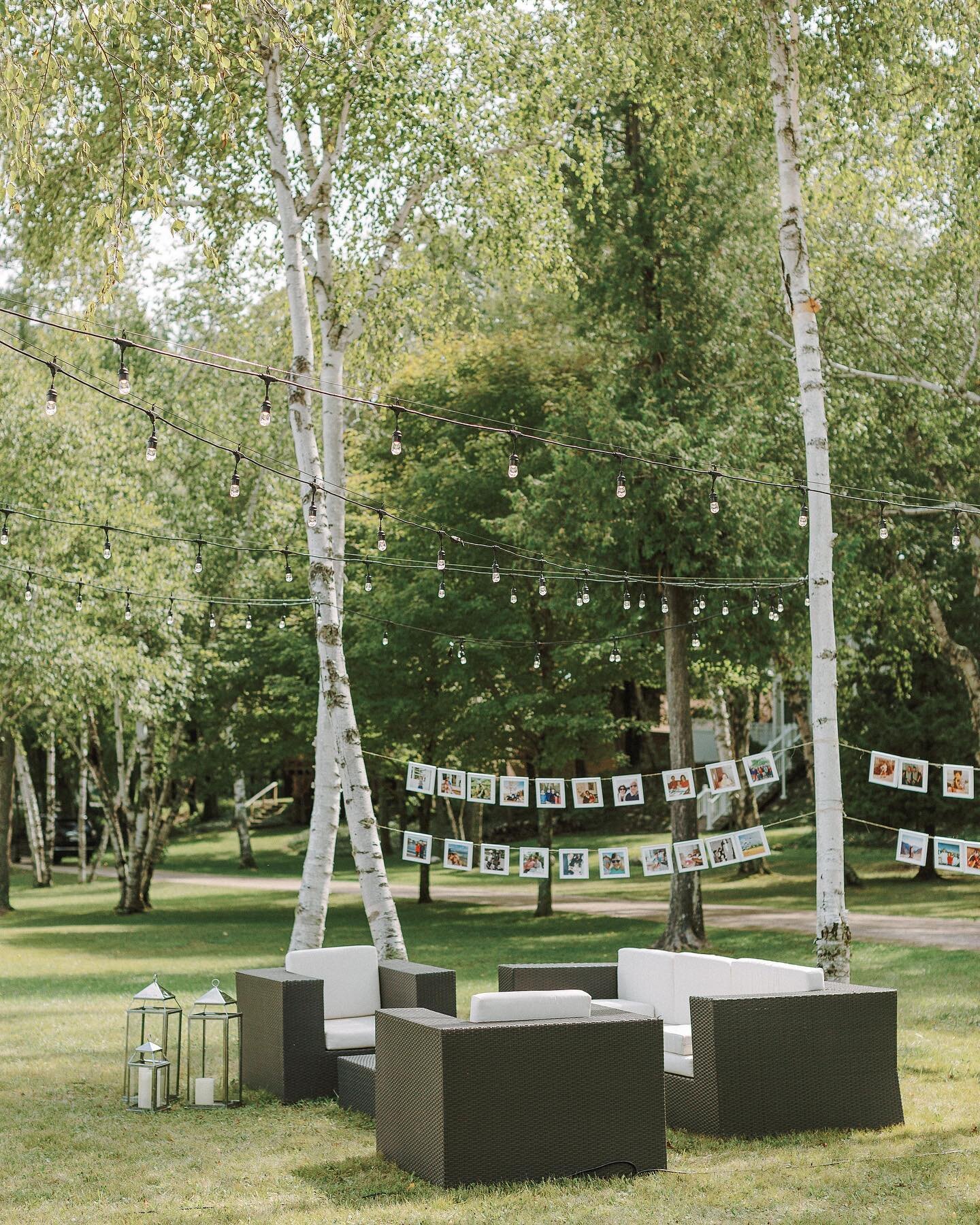 Make your day uniquely yours&hellip;

All of the personalized touches and the memories you share with your guests help to share your story and style as a couple.

We loved this photo moment strung between the birch trees. The Bride &amp; Groom printe