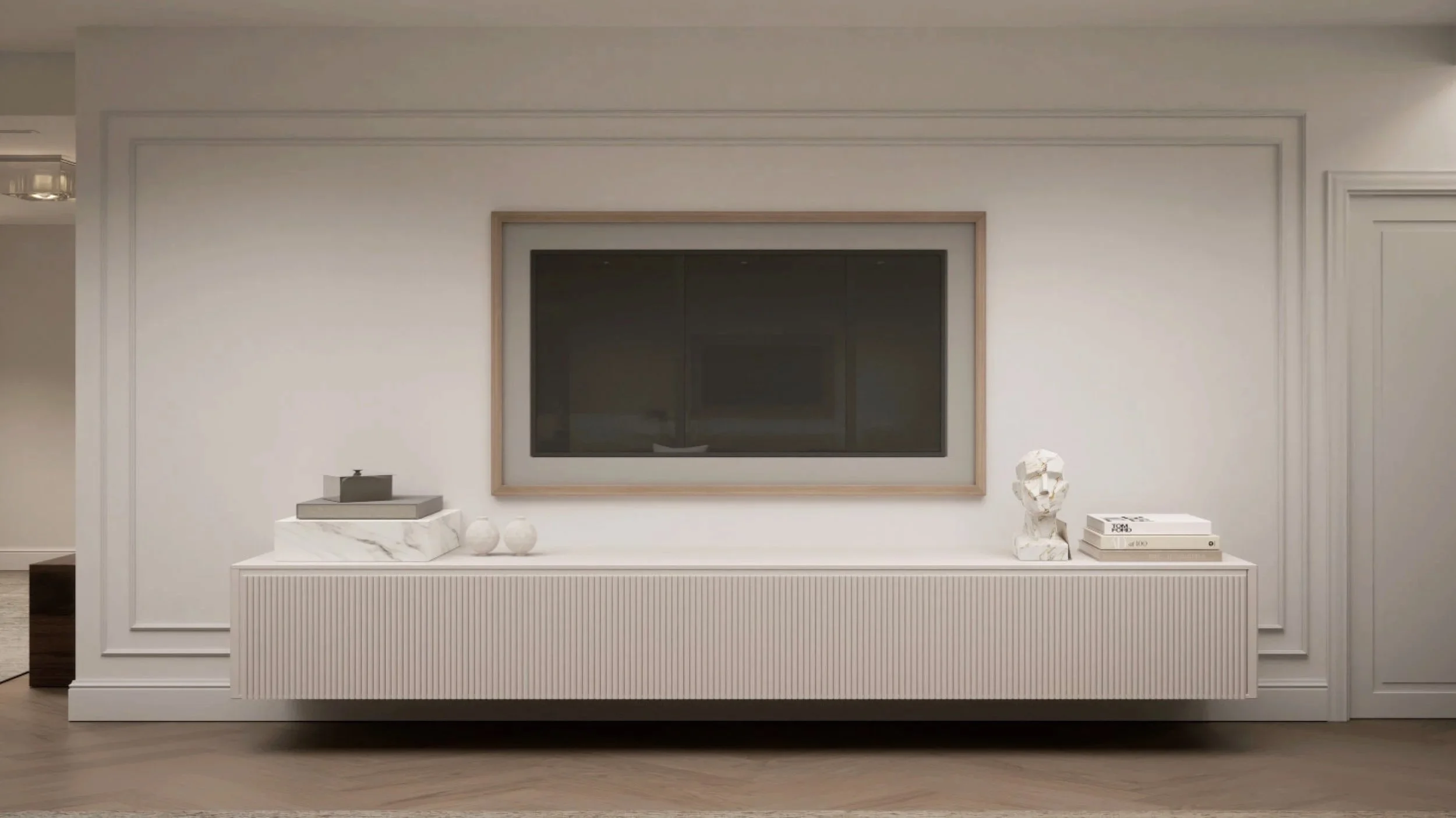 Architectural wall moulding frames The Watermark Residence 01 with timeless sophistication. Design by IDG.
