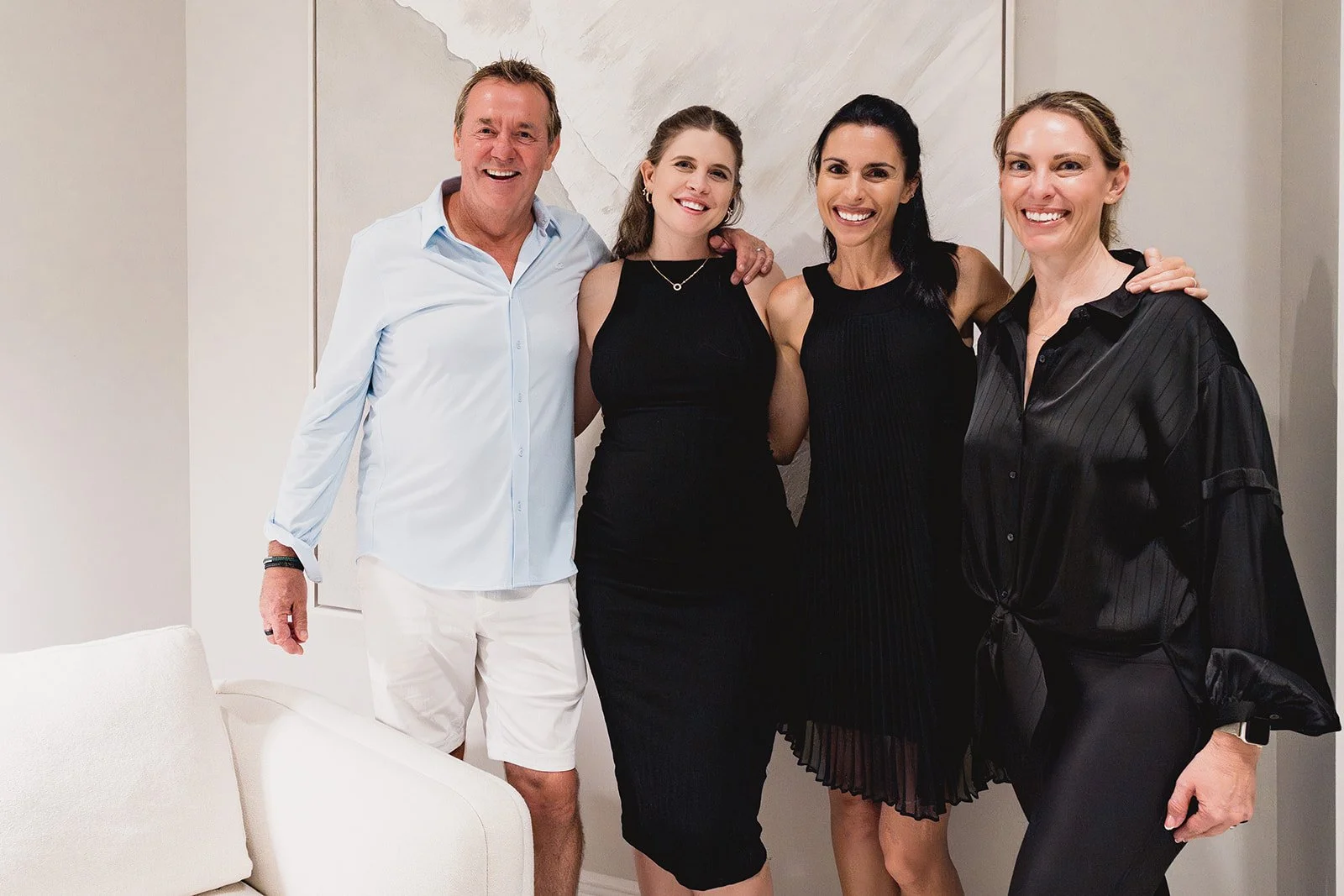 Art purchaser with artists Janine Every and Josie Frazer at IDG's exhibition "Spatial Dialogue" during Cayman Art Week 2026.