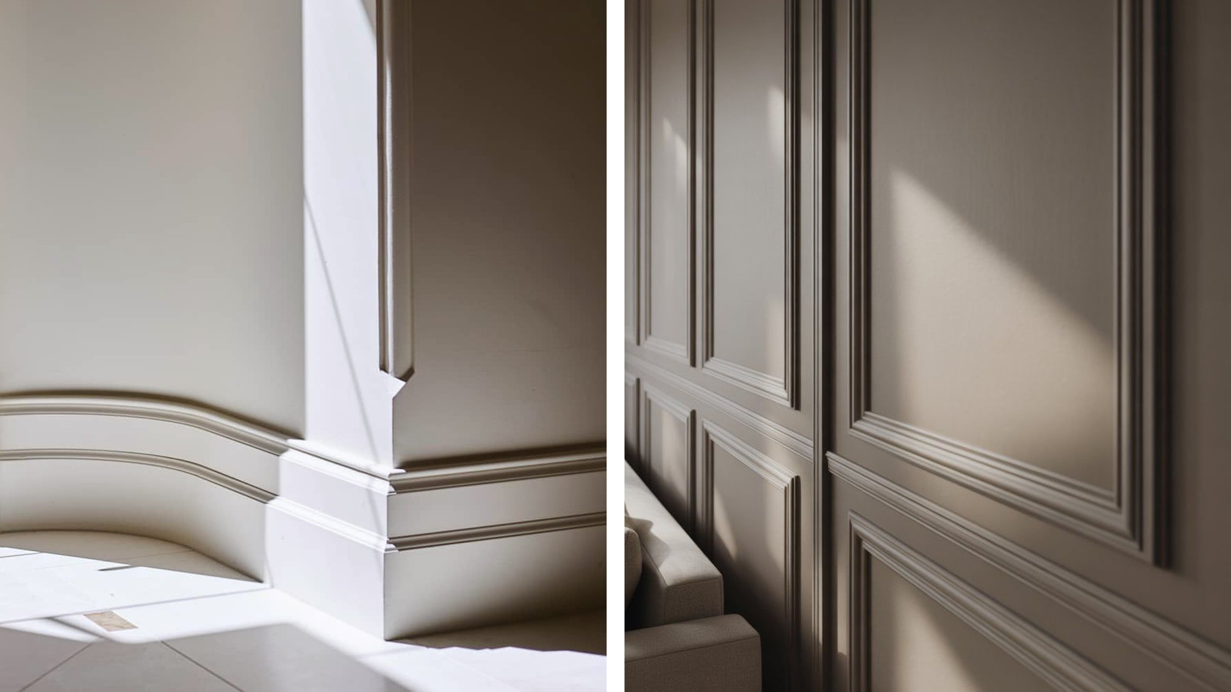 Thoughtfully layered ceiling molding transforms the fifth wall into a statement of architectural elegance.