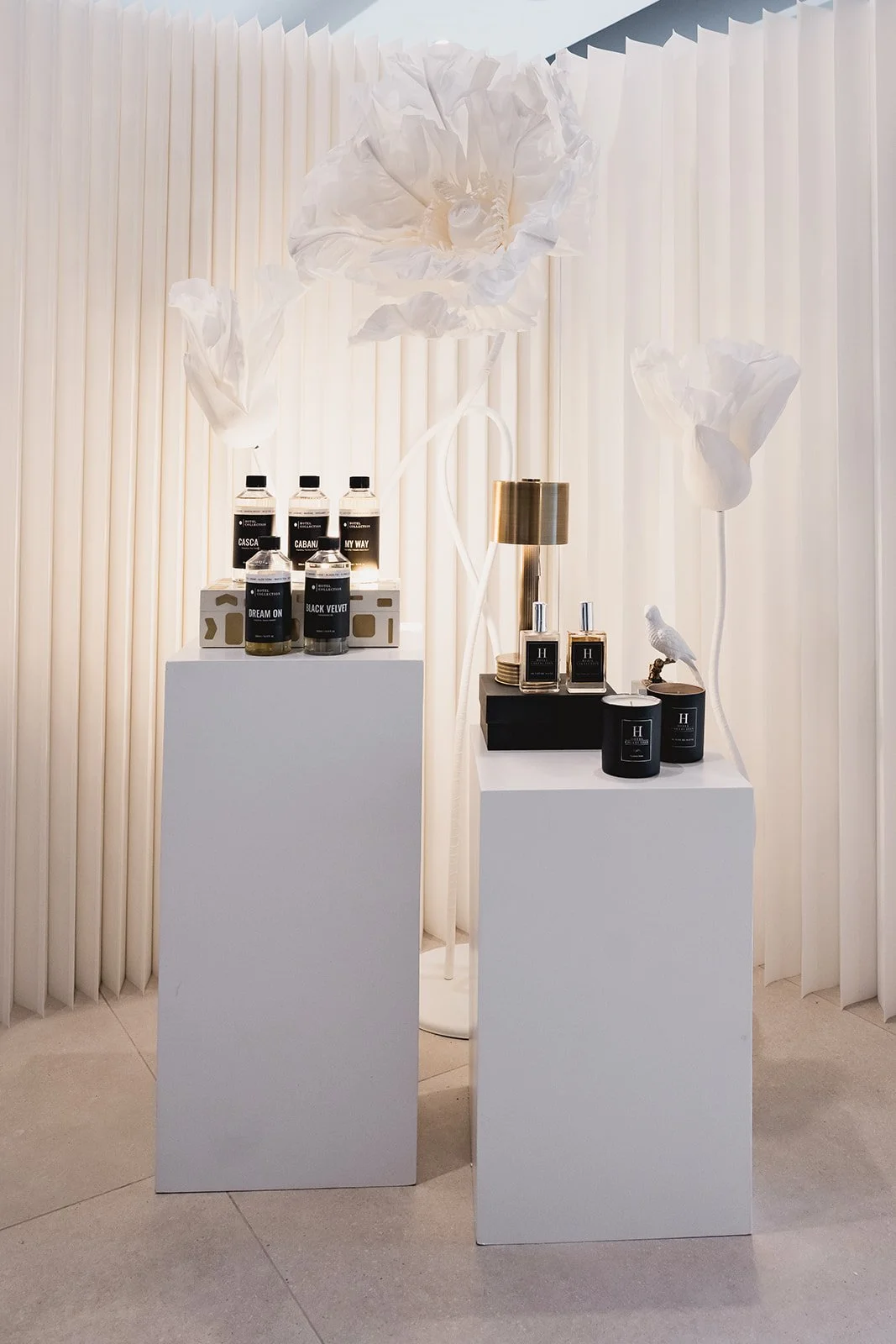 The Hotel Collection fragrance display during IDG's exhibition "Spatial Dialogue" during Cayman Art Week 2026.