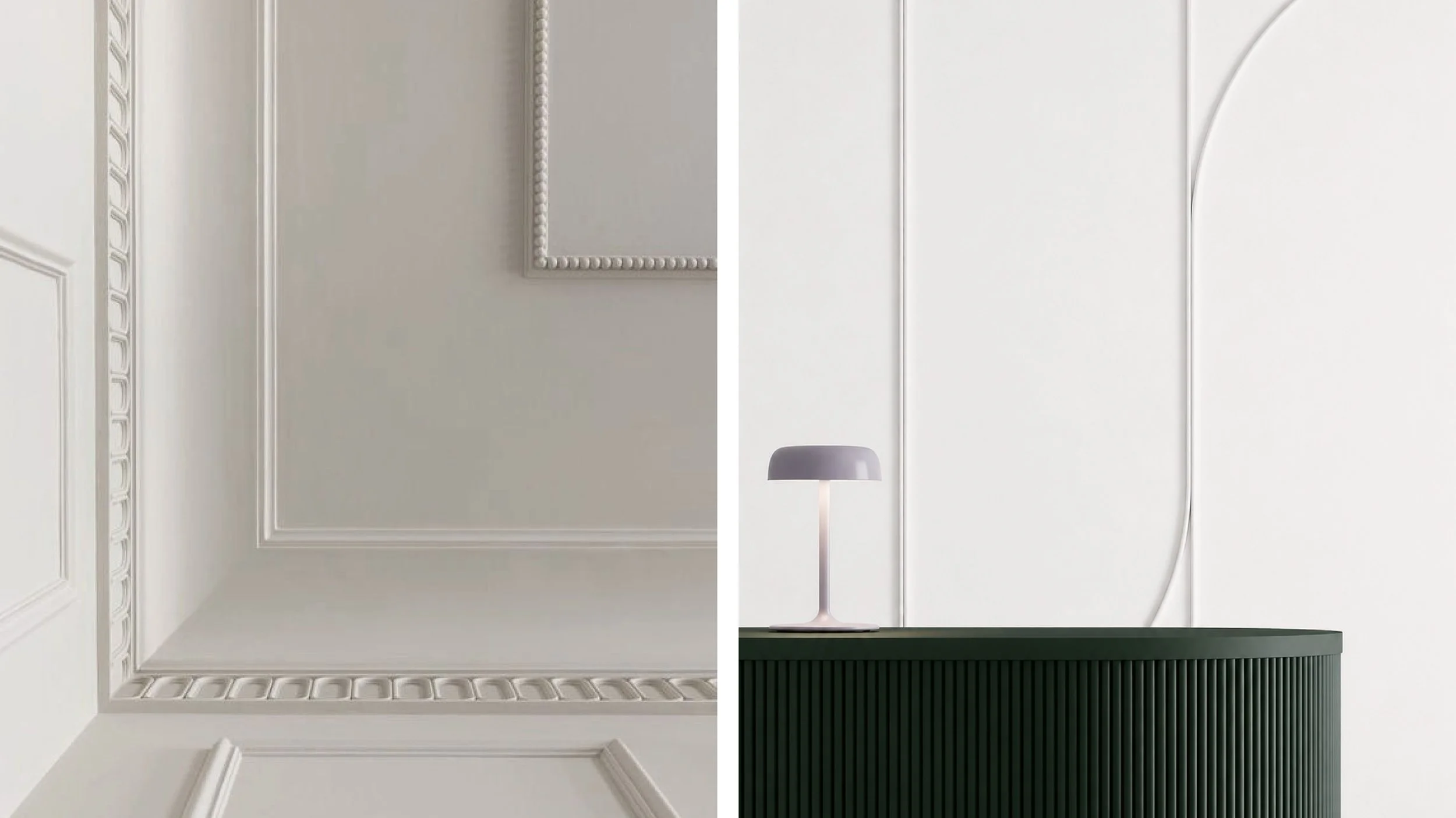 Contemporary walls elevated with timeless moulding profiles.