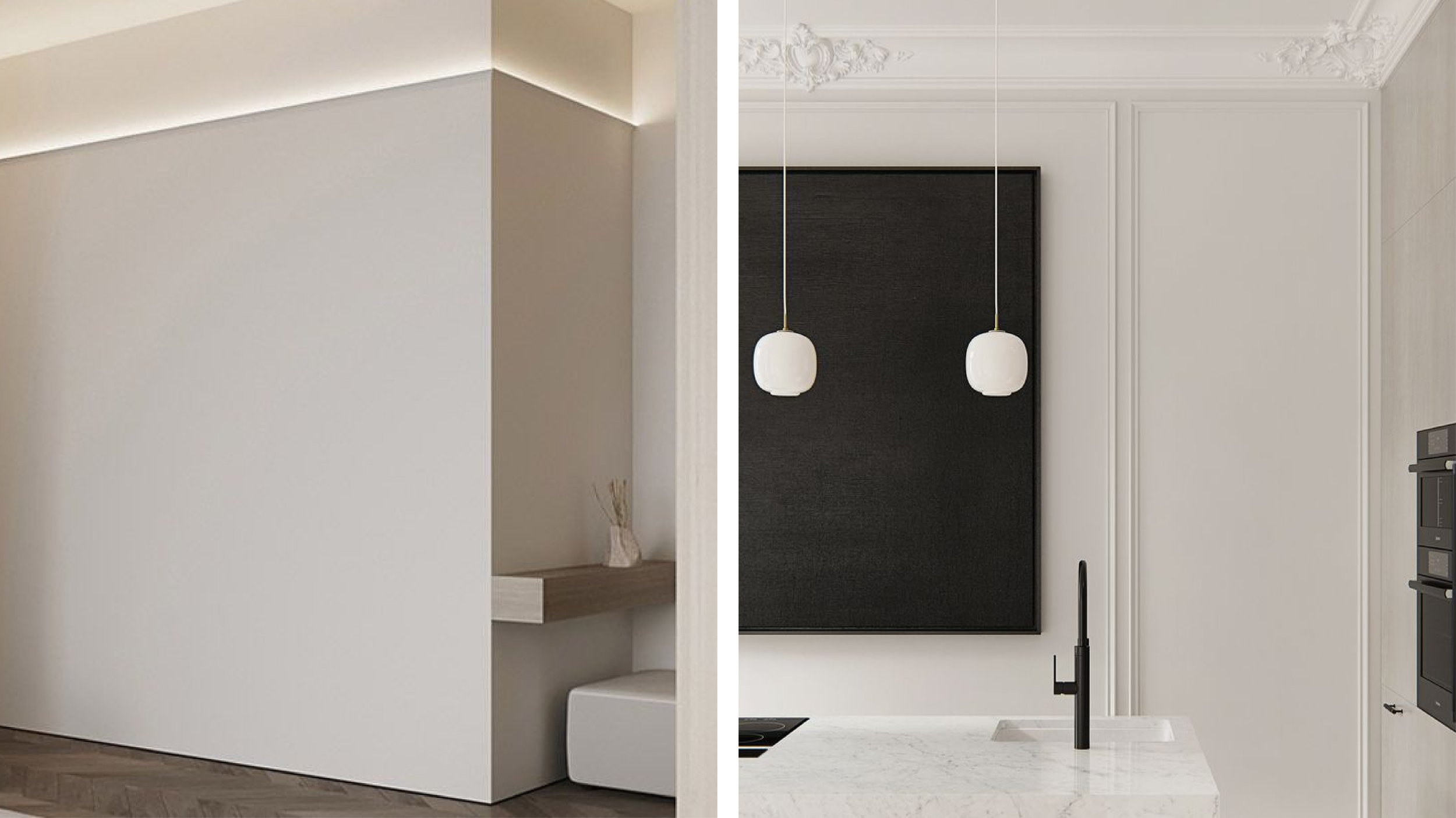 Moulding shapes architectural proportion. Image courtesy of Balcon Studio.