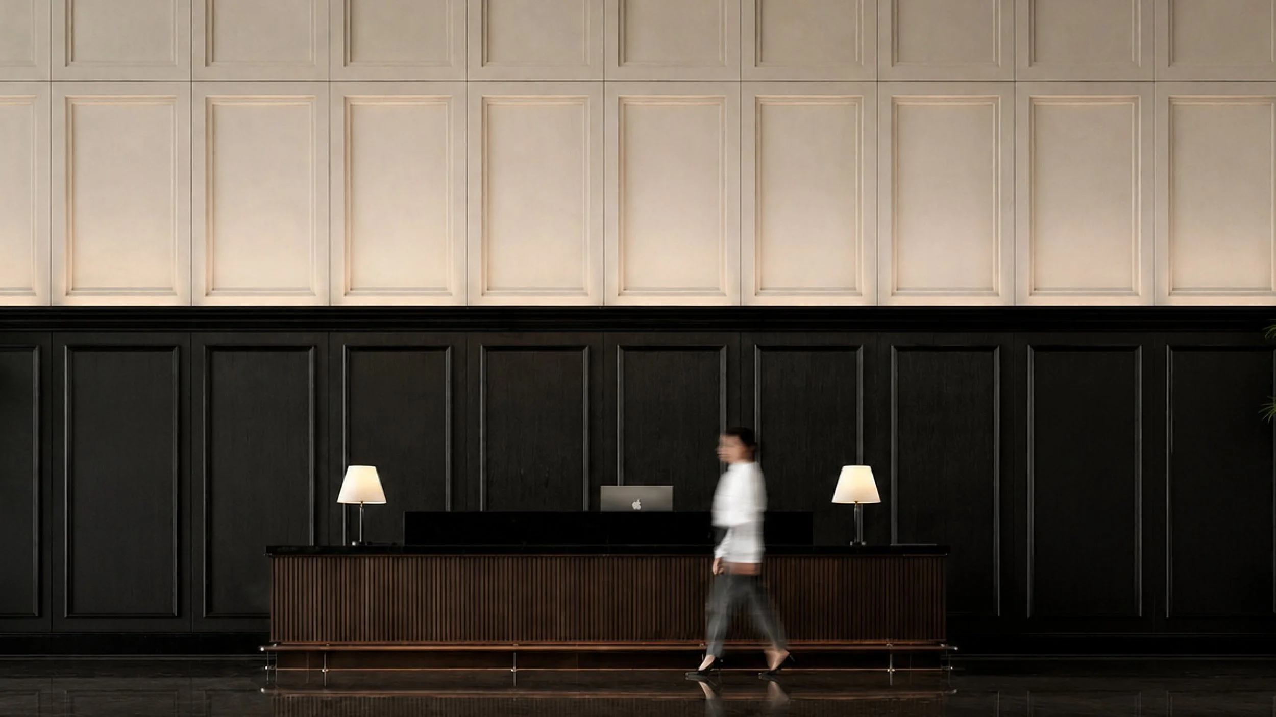 Floor-to-ceiling panel molding creates a dramatic sense of scale and timeless elegance.