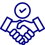 Icon of two hands shaking with a checkmark above