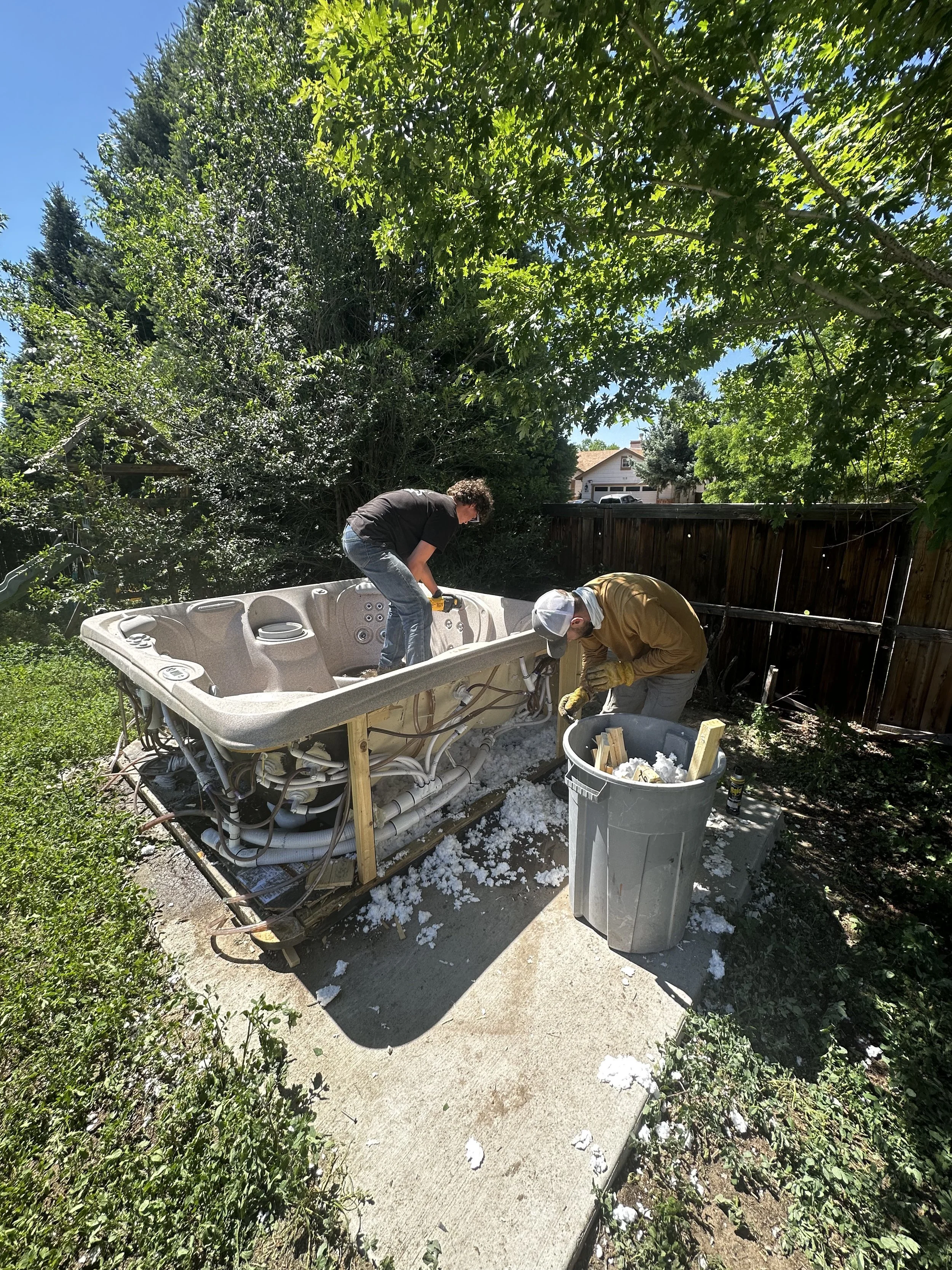 Hot tub demolition and disposal process