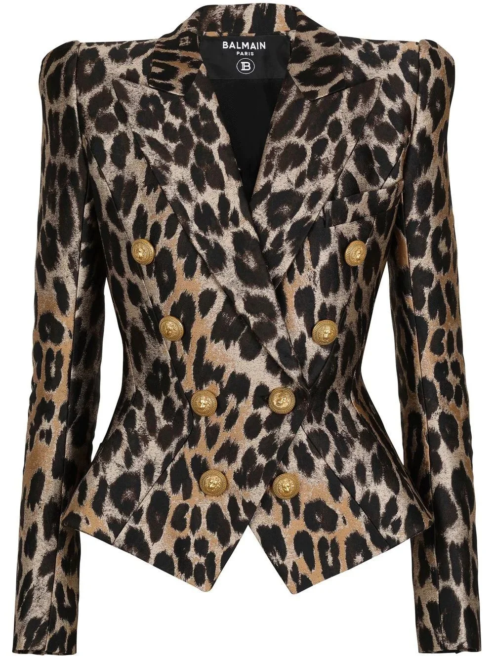 Chaqueta de doble pecho con estampado de leopardo por Balmain.jpg