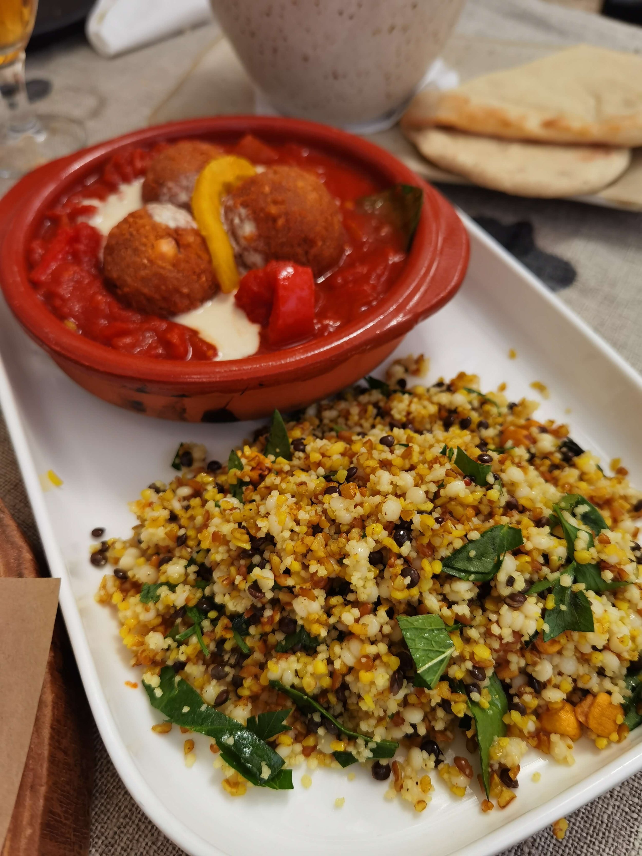 Falafel with couscous salad and pita bread served at Sunrays Kitchen Lagos Algarve