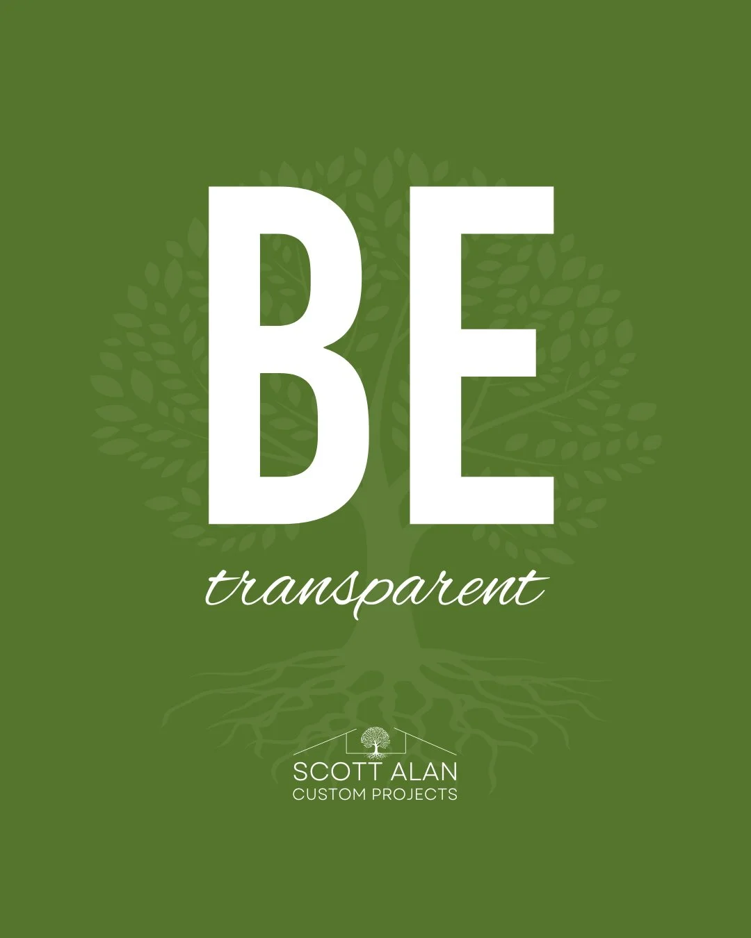 The words "Be Transparent" on a green background