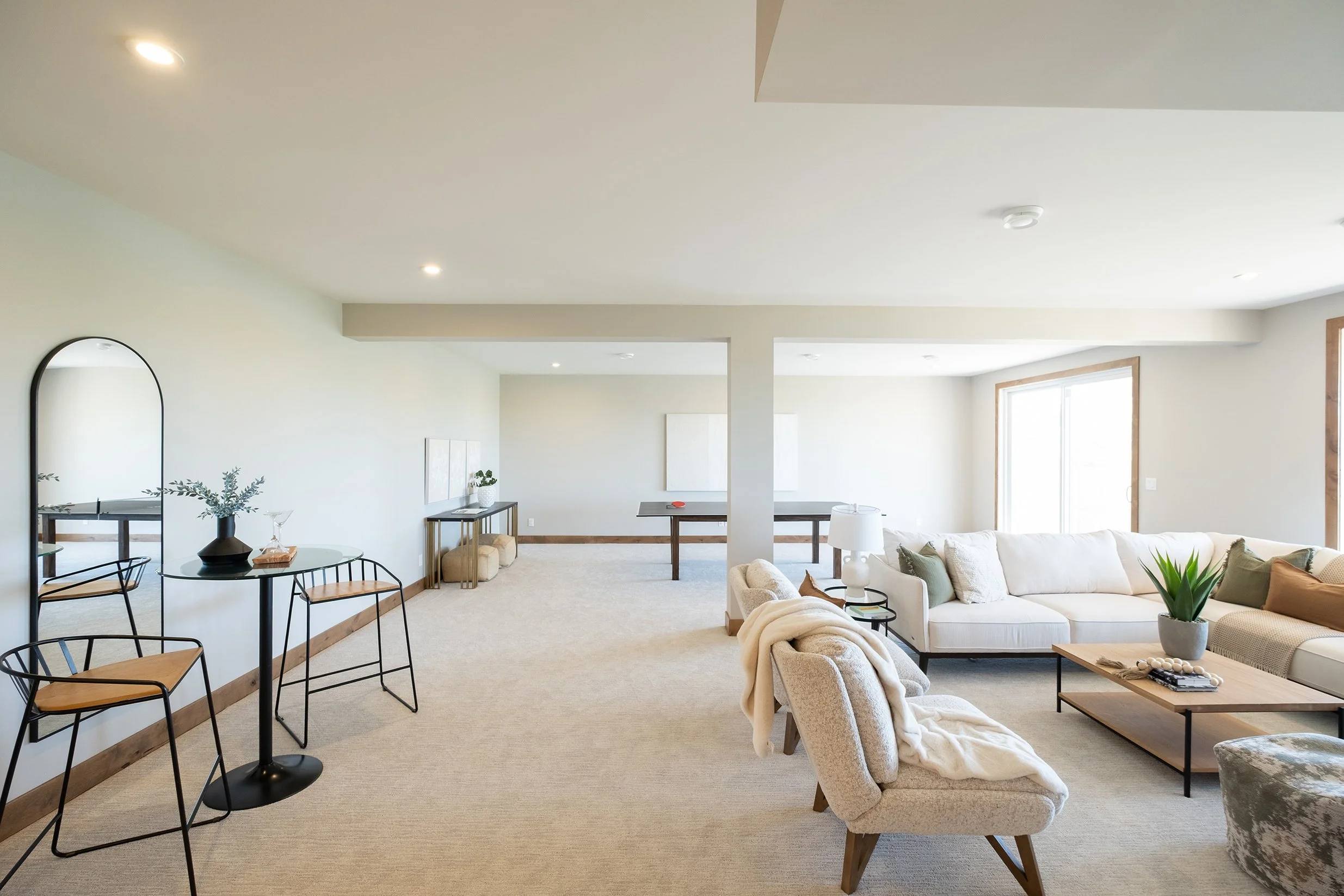 Image of open plan basement with modern furniture